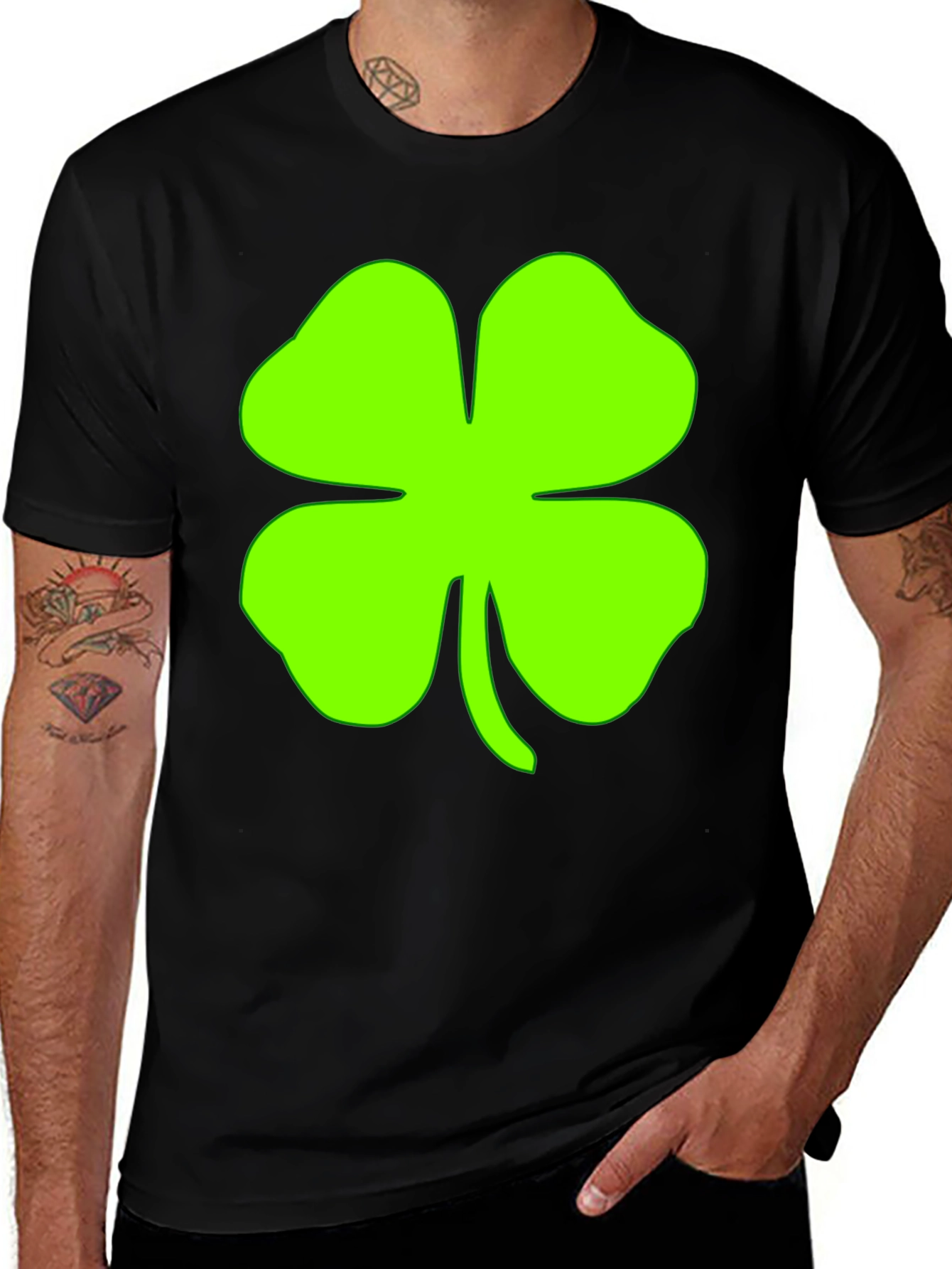 Variant 21 of Lucky Green Shamrock T-Shirt - Black