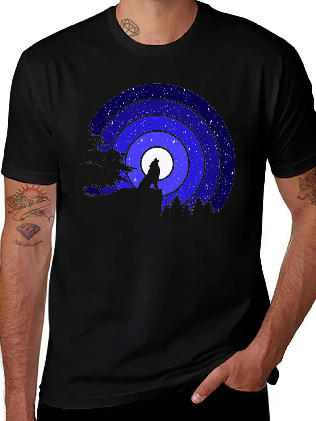 Variant 5 of Wolf Moon Graphic Tee - Men's Black T-Shirt