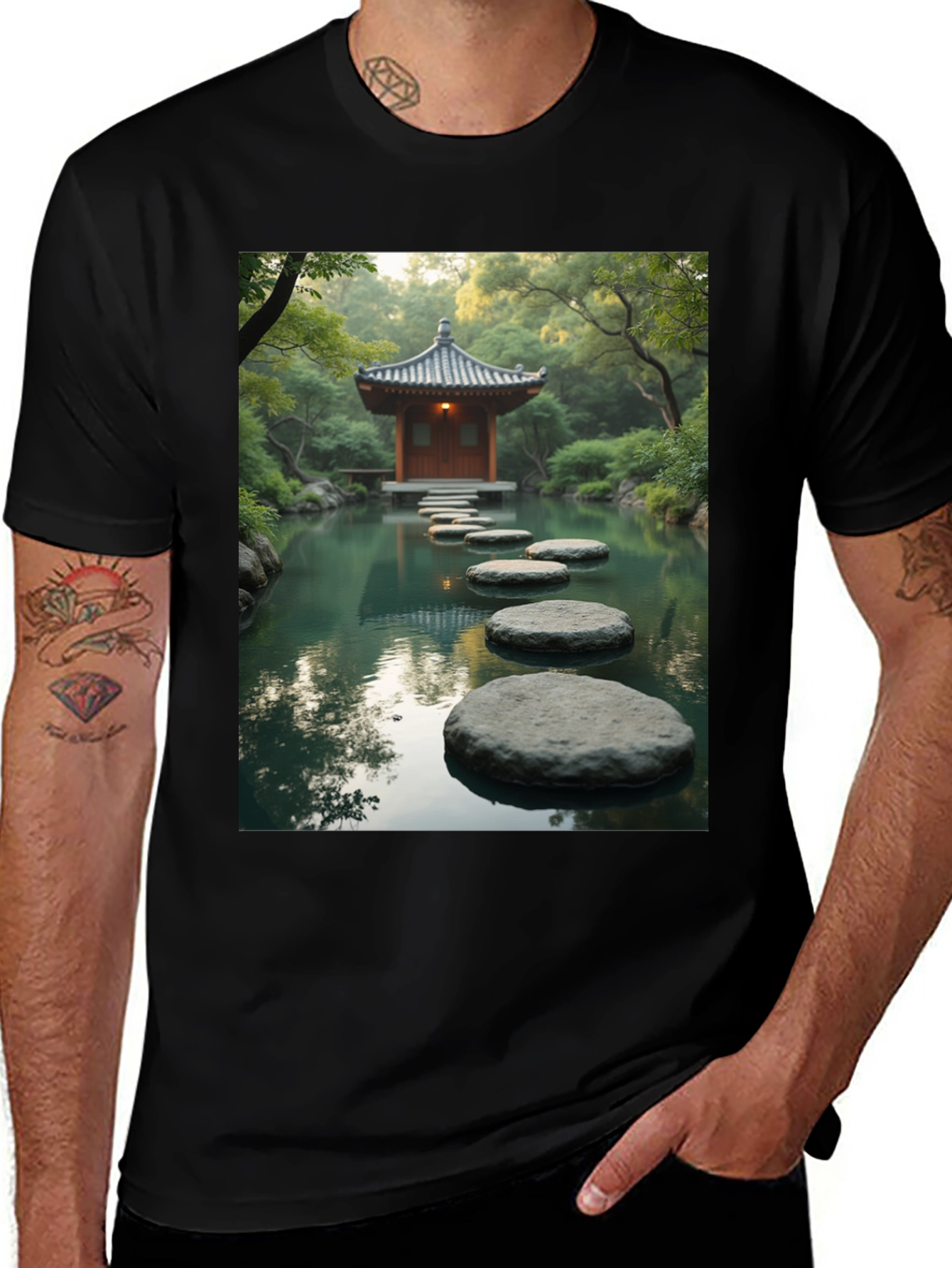 Zen Garden T-Shirt - Peaceful Stepping Stones Design