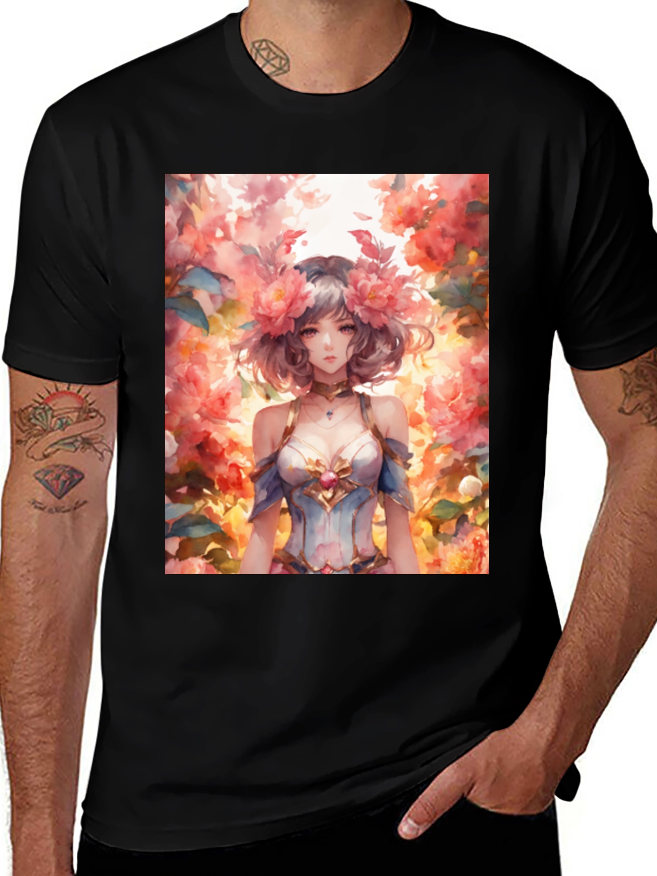Variant 16 of Floral Anime Girl Graphic Tee - Stylish & Unique