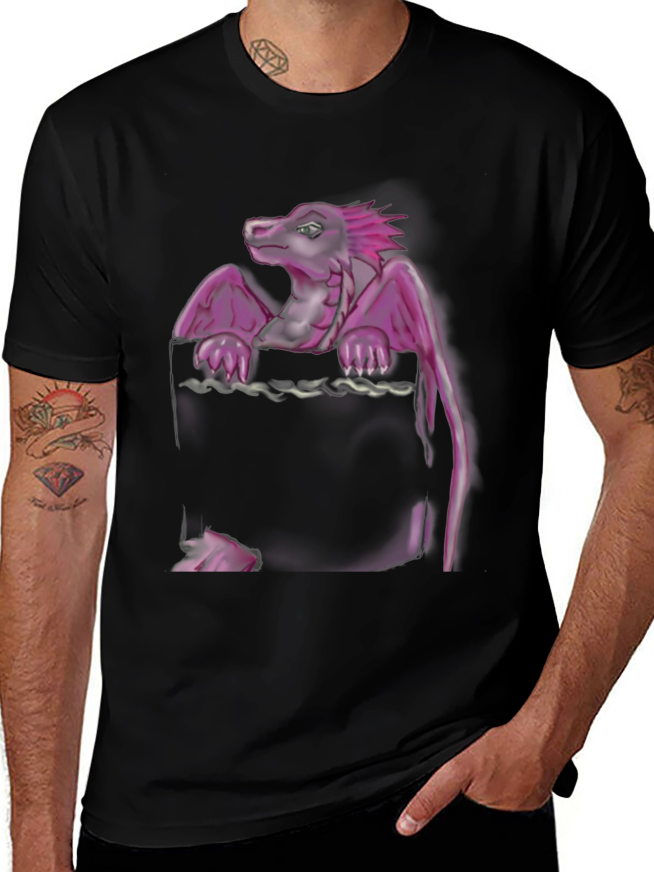 Variant 2 of Dragon Pocket T-Shirt - Unique Graphic Tee