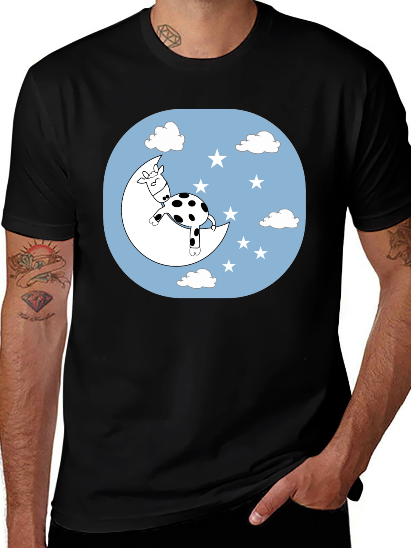 Variant 7 of Cow Moon Stars Graphic Tee