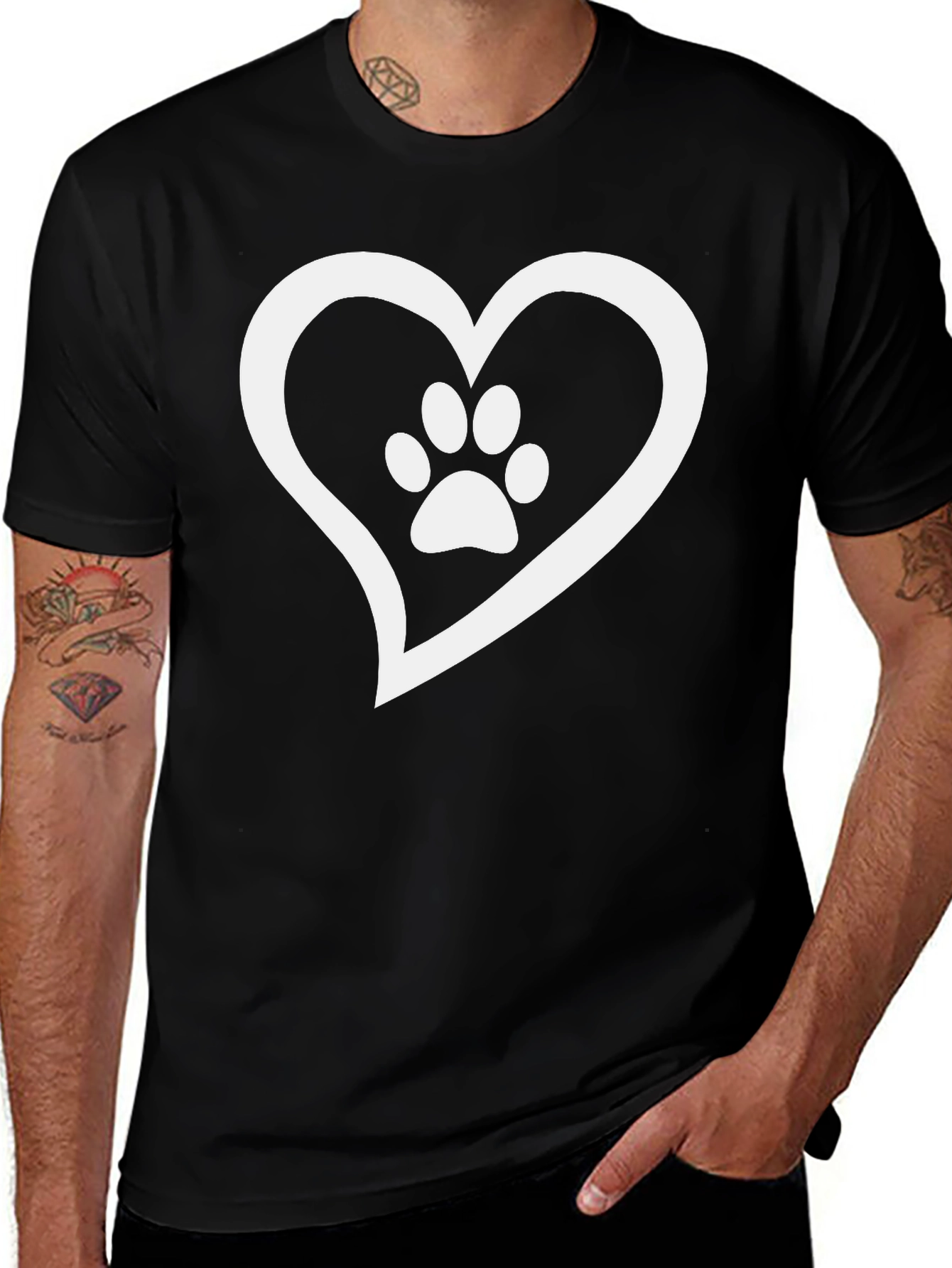 Variant 12 of Dog Paw Heart Graphic Tee - Black Cotton Casual T-Shirt