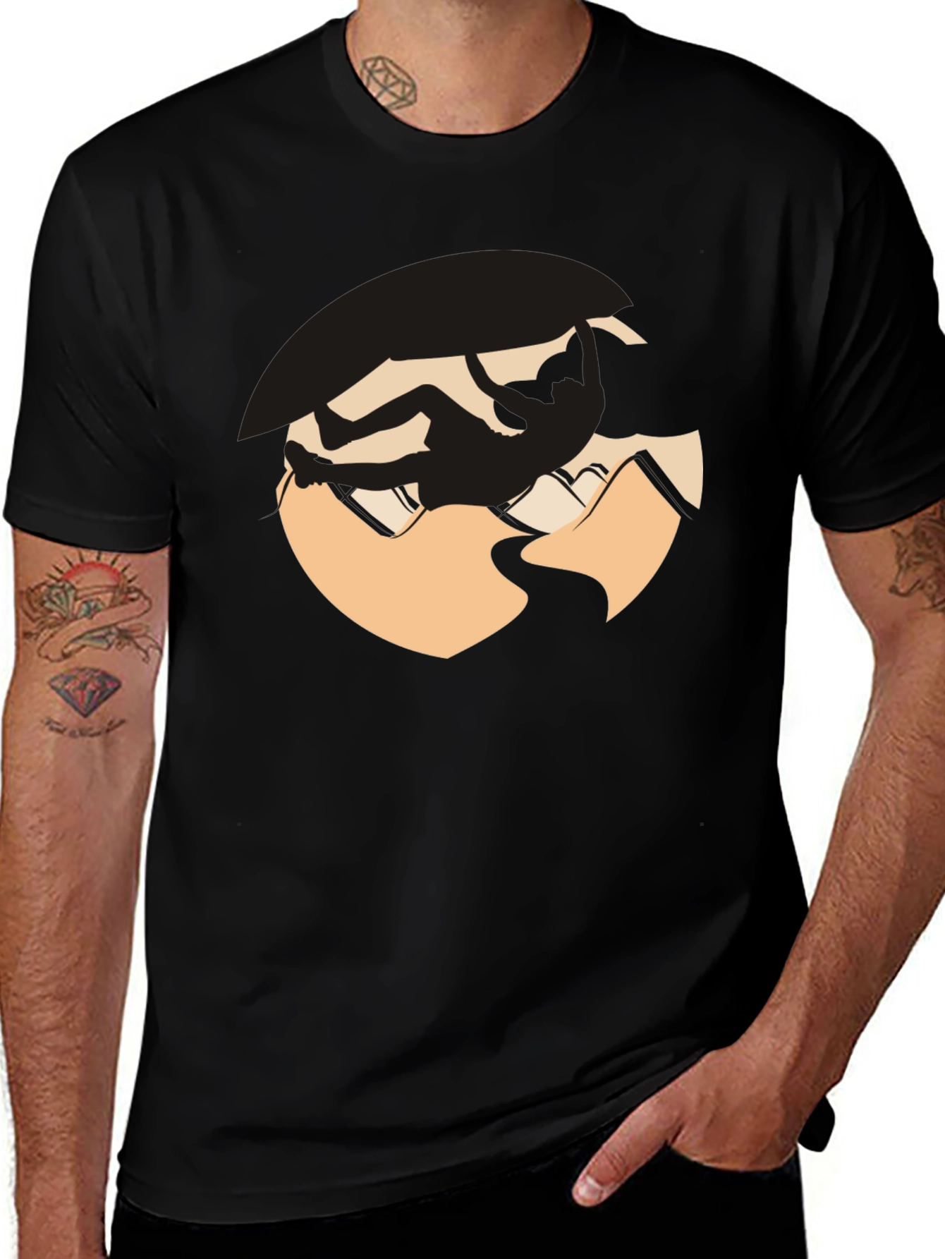 Variant 8 of Climbing Silhouette Graphic Tee - Black Cotton Blend