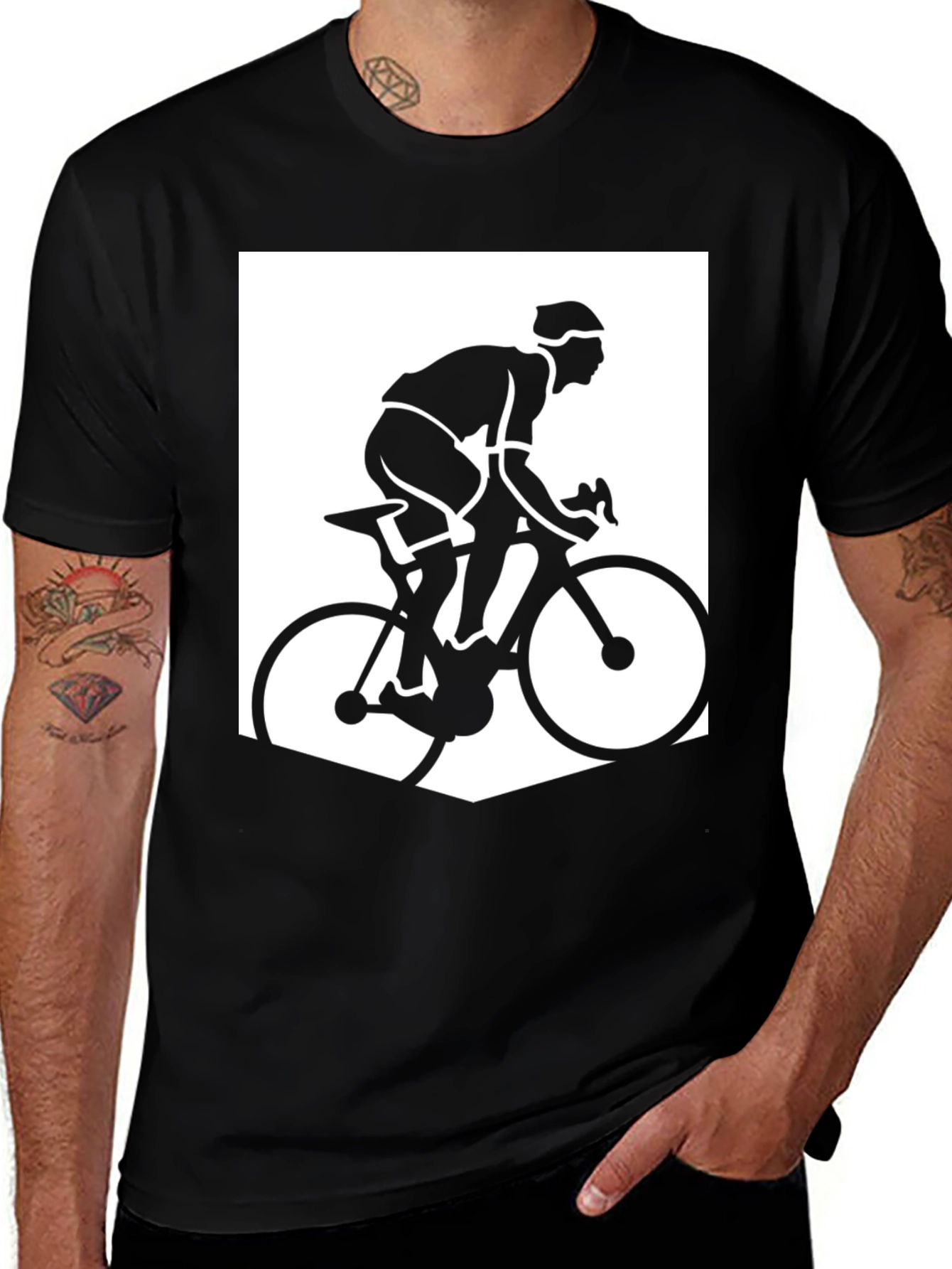 Variant 7 of Cyclist Silhouette Graphic Tee - Black Cotton Blend