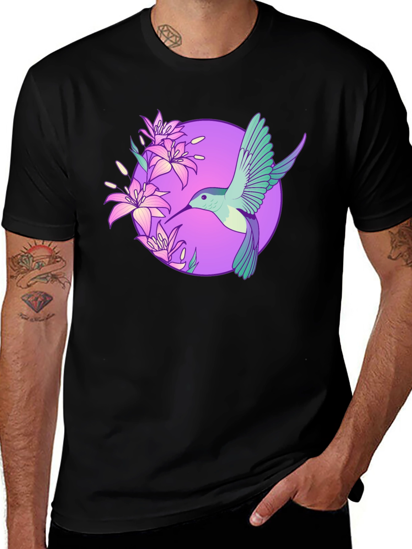 Variant 8 of Hummingbird Floral T-Shirt - Black