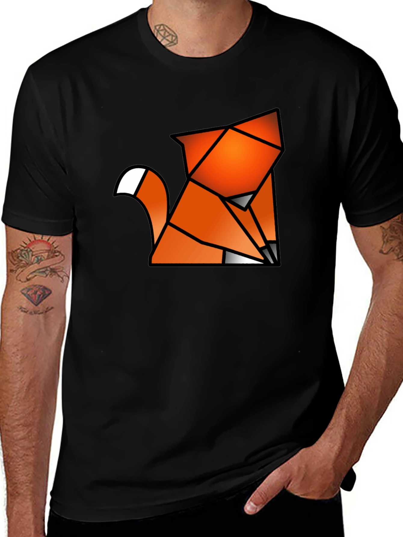 Variant 16 of Geometric Fox Graphic Tee - Men's Black T-Shirt