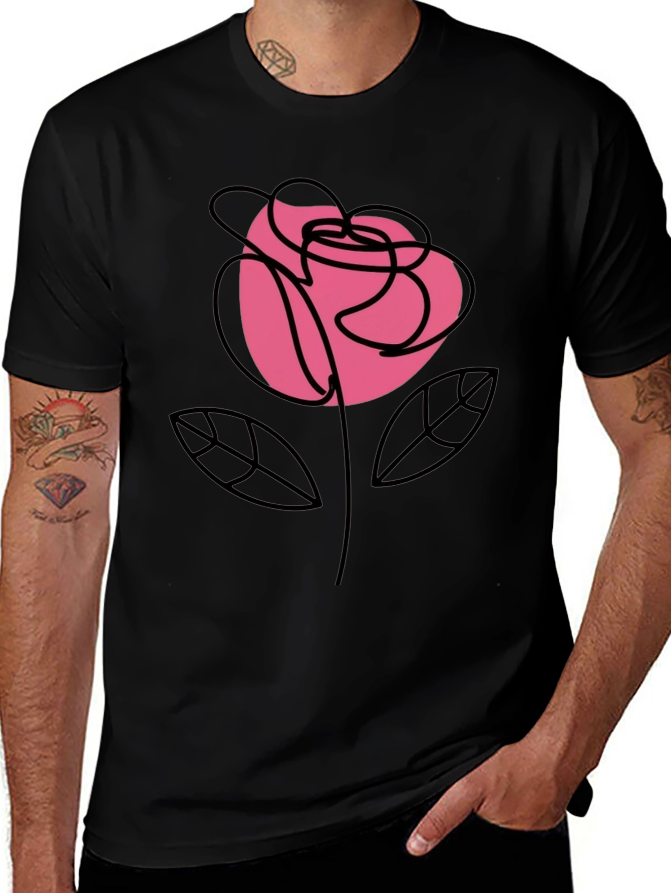 Variant 10 of Rose Graphic Black T-Shirt, Stylish Floral Tee