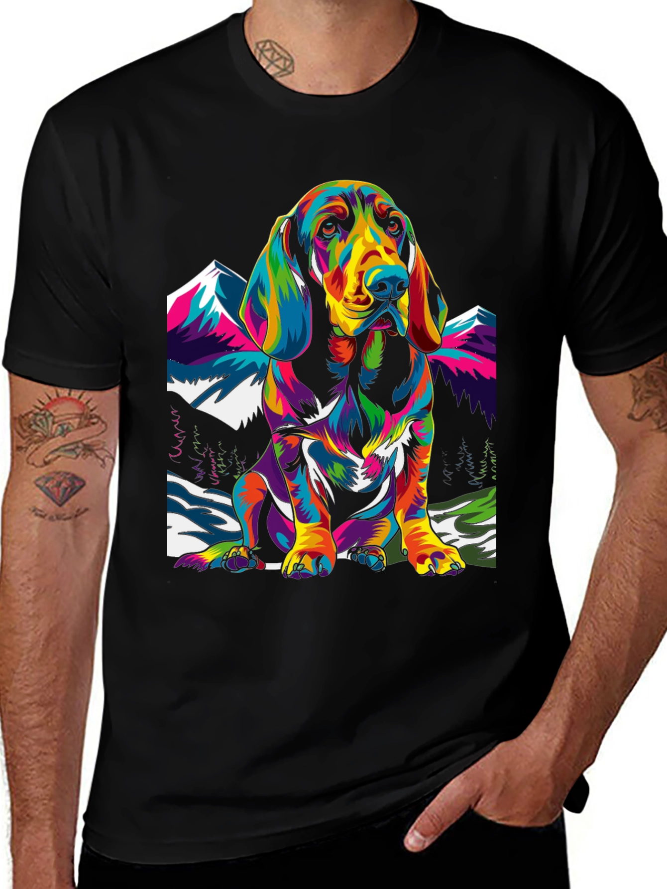 Variant 26 of Vibrant Dog Graphic Tee - Colorful Basset Hound T-Shirt