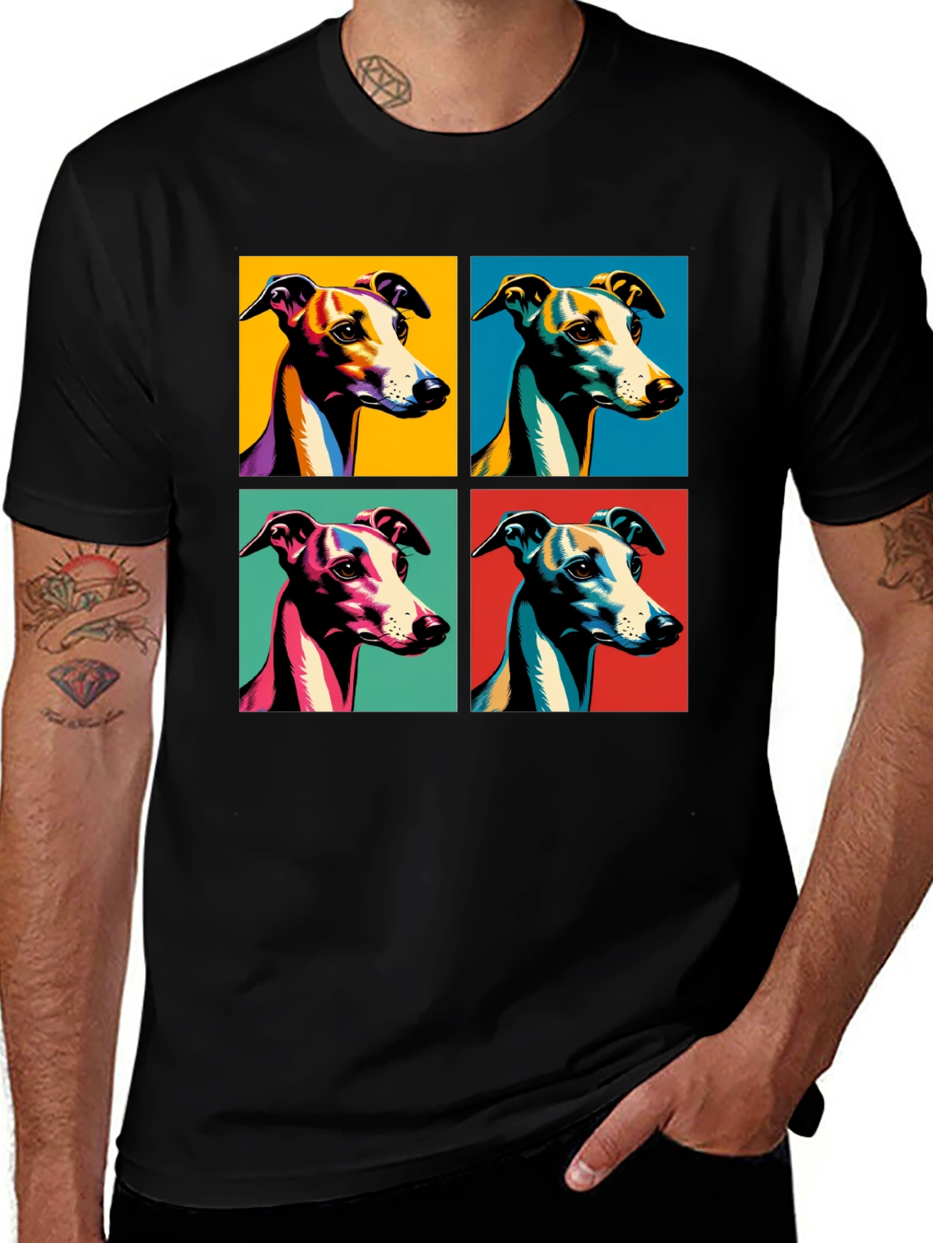 Variant 28 of Pop Art Dog T-Shirt - Unique Greyhound Design