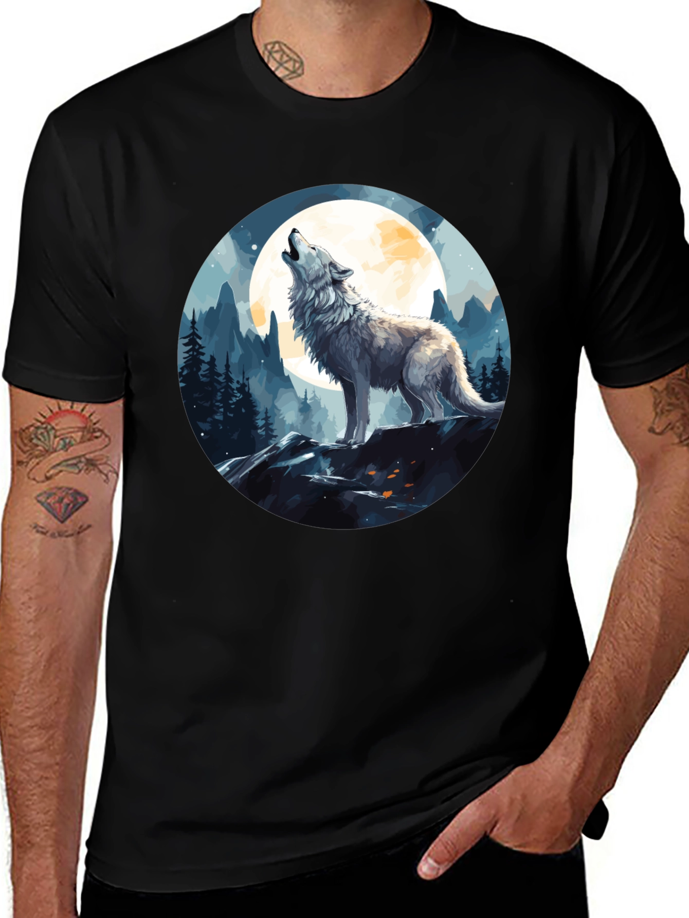 Variant 7 of Wolf Howling at Moon Graphic T-Shirt