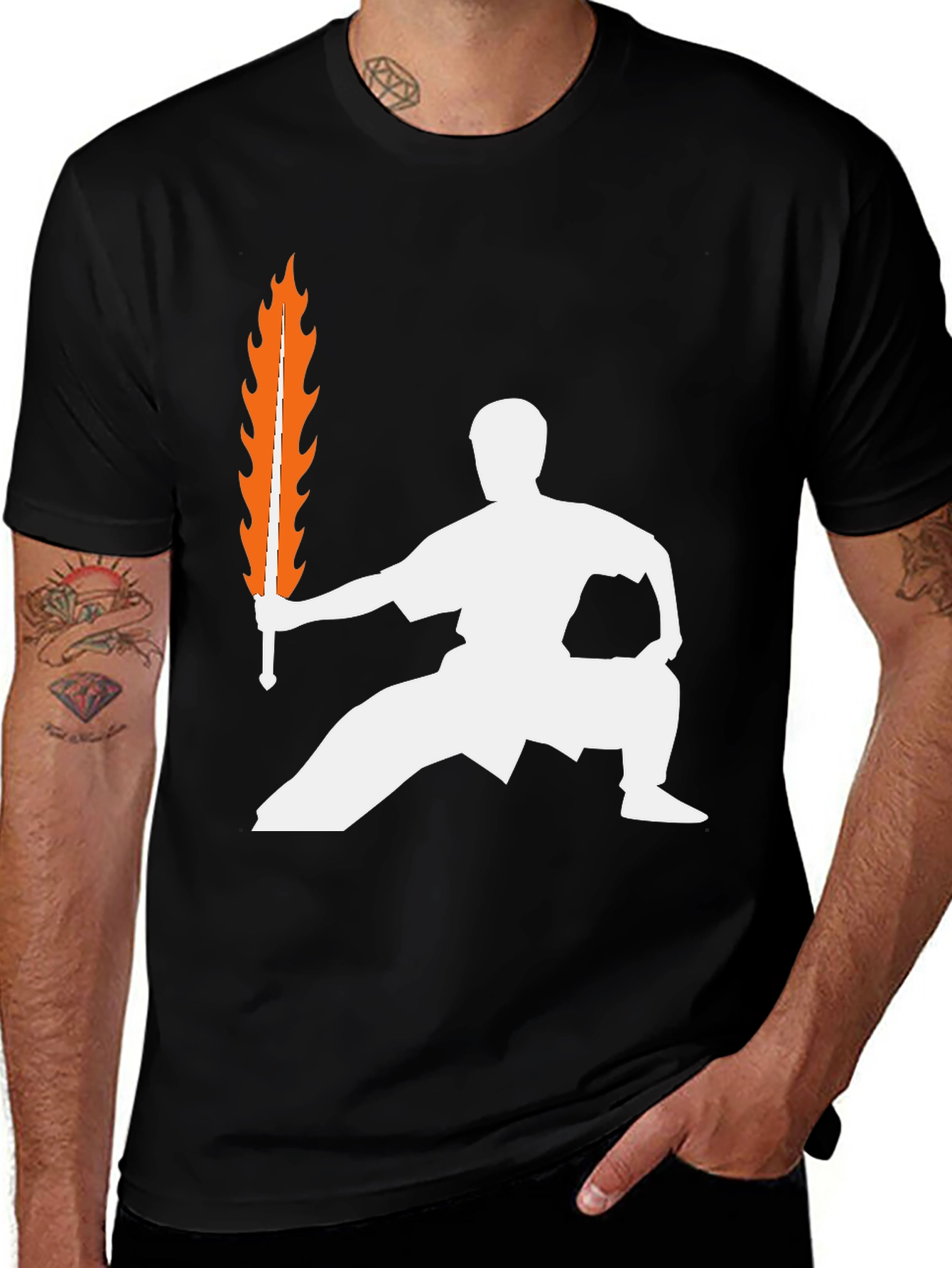 Martial Arts Fire Sword Graphic T-Shirt