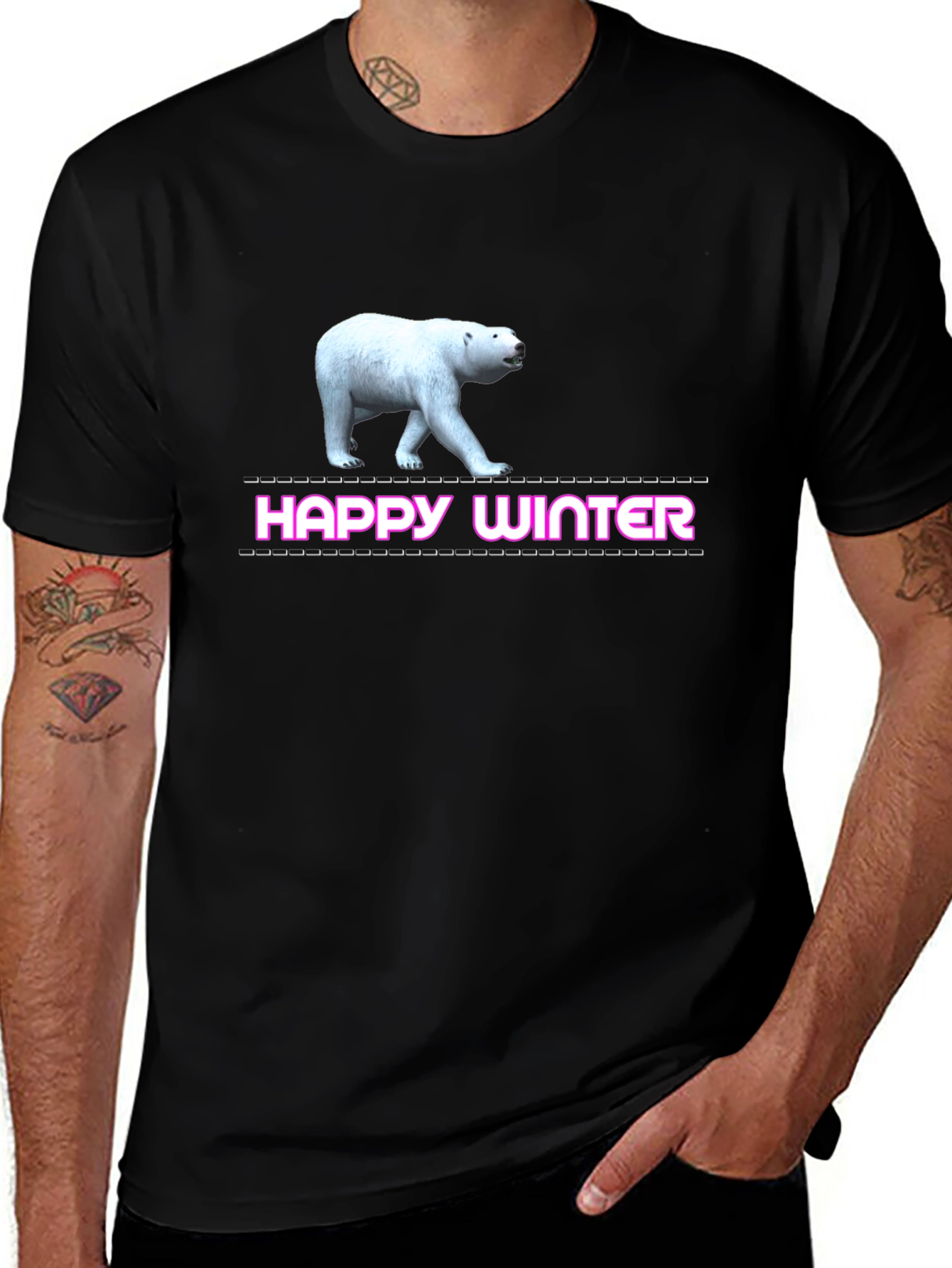 Happy Winter Polar Bear Graphic T-Shirt