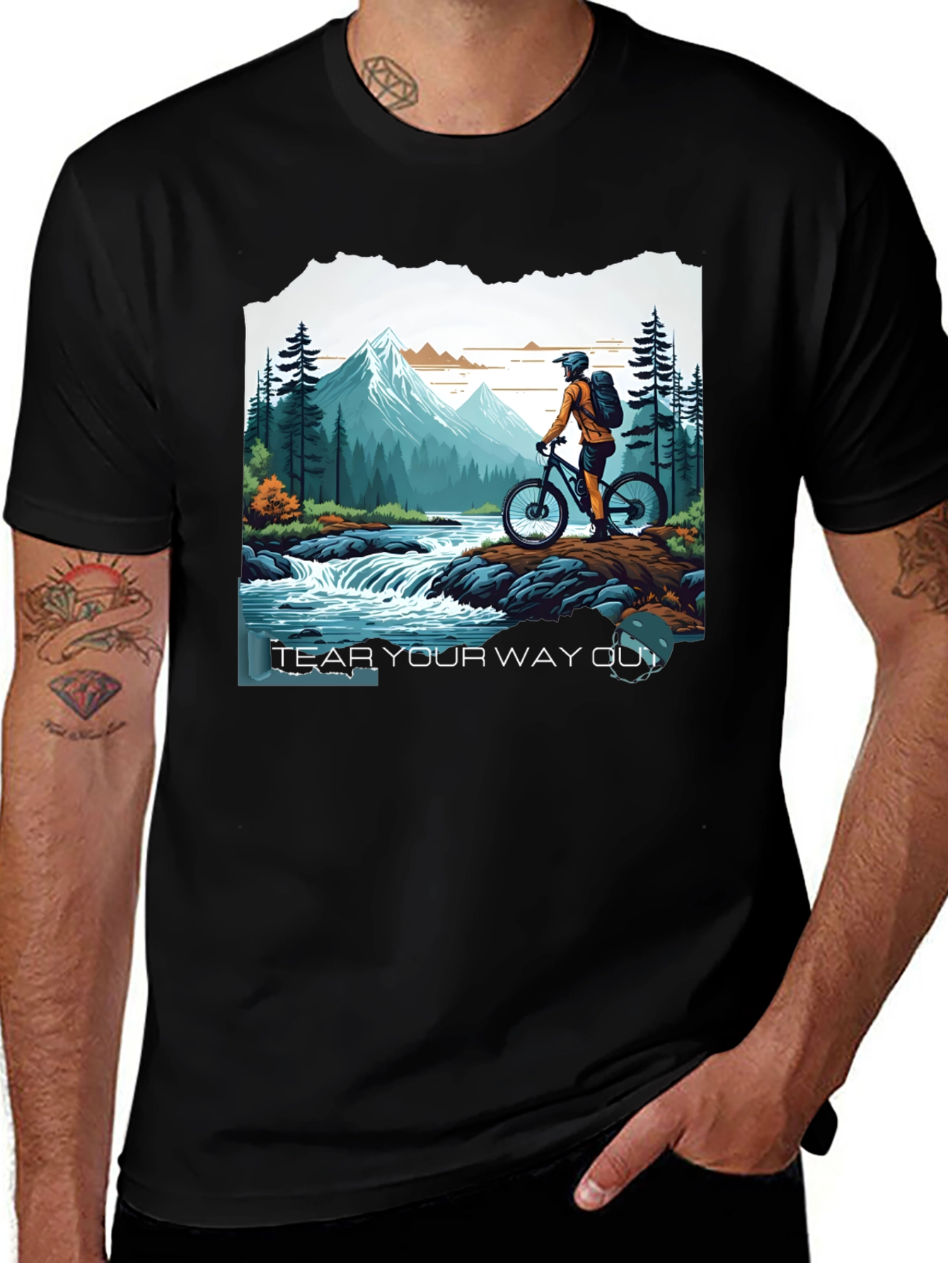 Variant 13 of Mountain Biker Adventure Graphic Tee - "Tear Your Way Out"