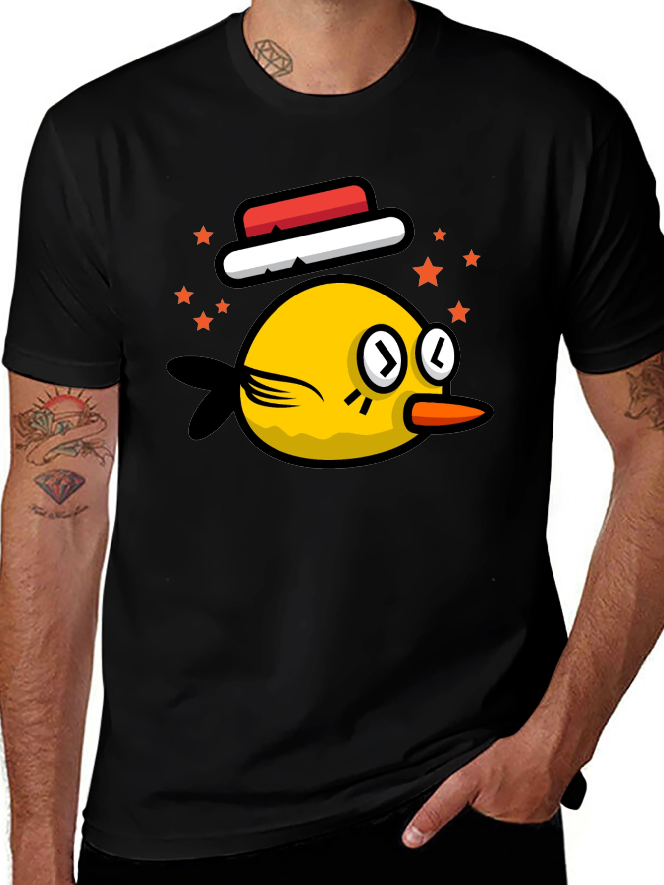 Variant 26 of Cartoon Bird Graphic Tee - Black Cotton Casual T-Shirt