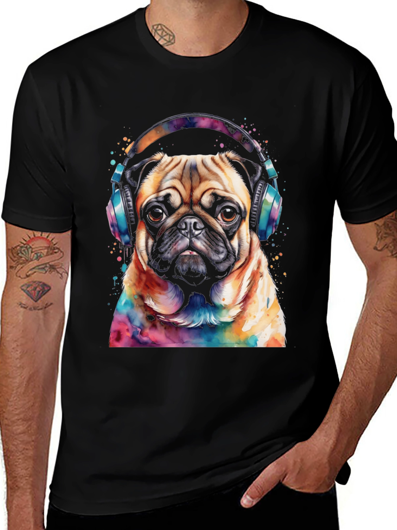 Variant 7 of Pug DJ Graphic Tee - Cute Dog with Headphones!