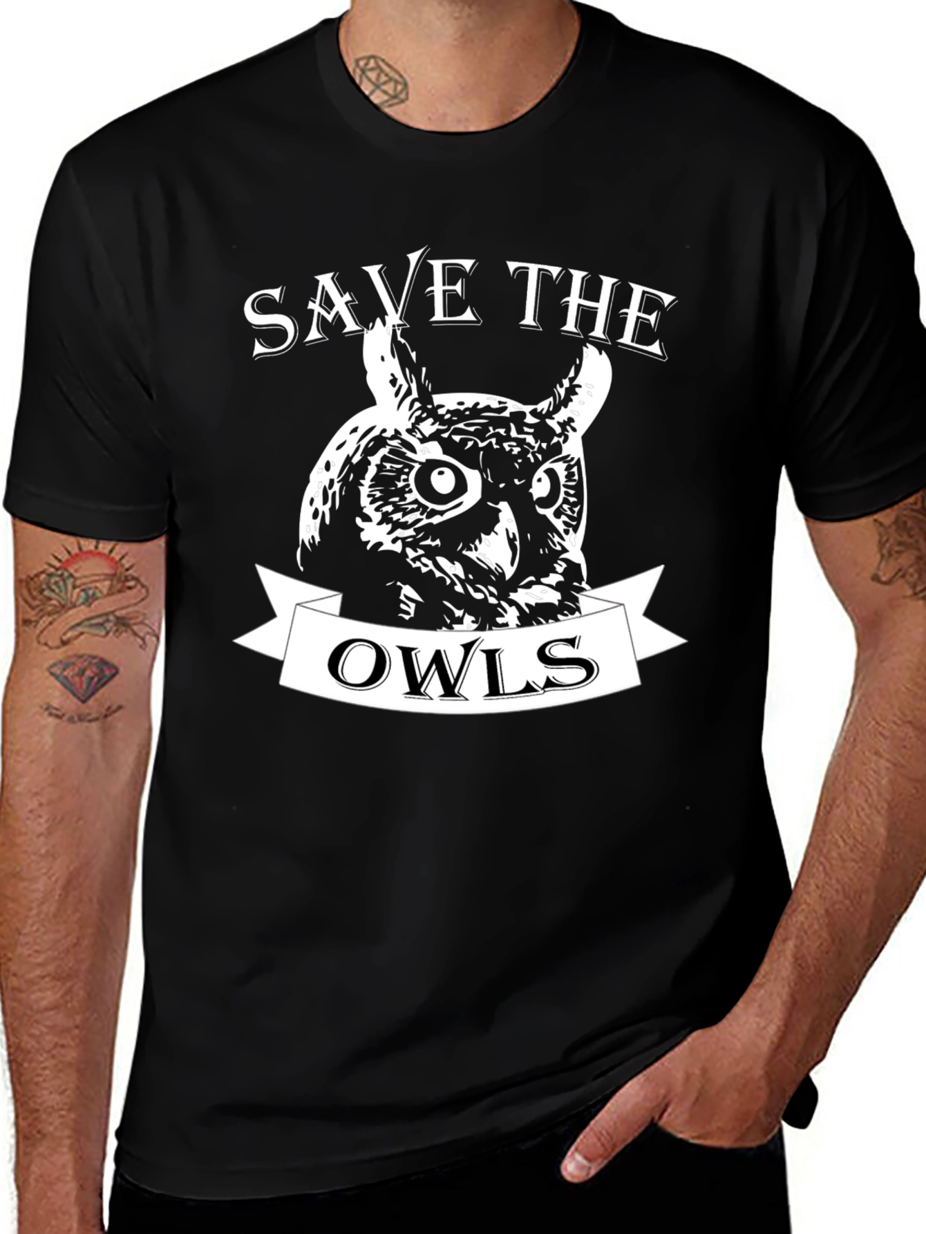 Variant 25 of Save the Owls Graphic T-Shirt - Black