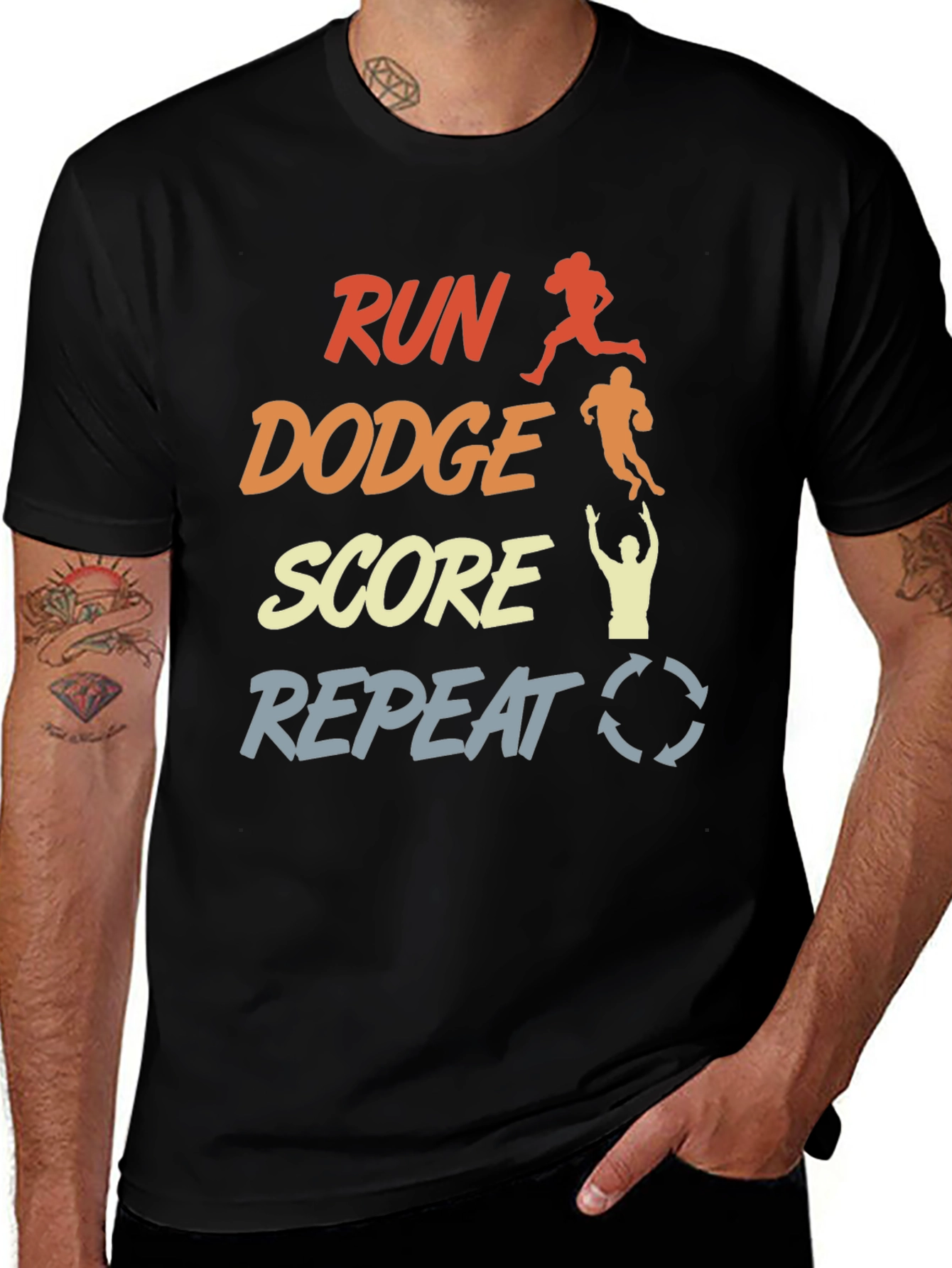 Variant 11 of Run Dodge Score Repeat T-Shirt - Football Graphic Tee