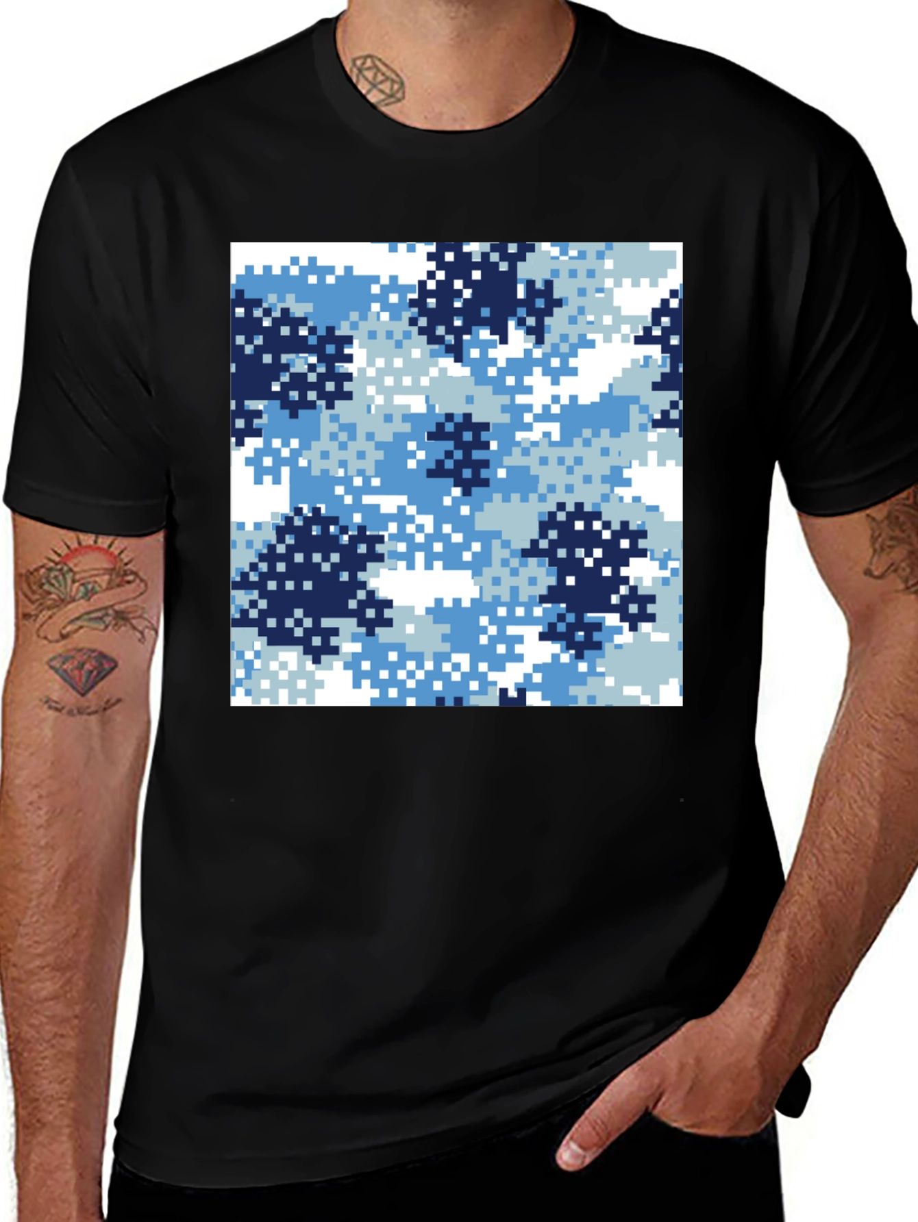 Variant 26 of Pixel Camo Black T-Shirt - Modern Digital Design