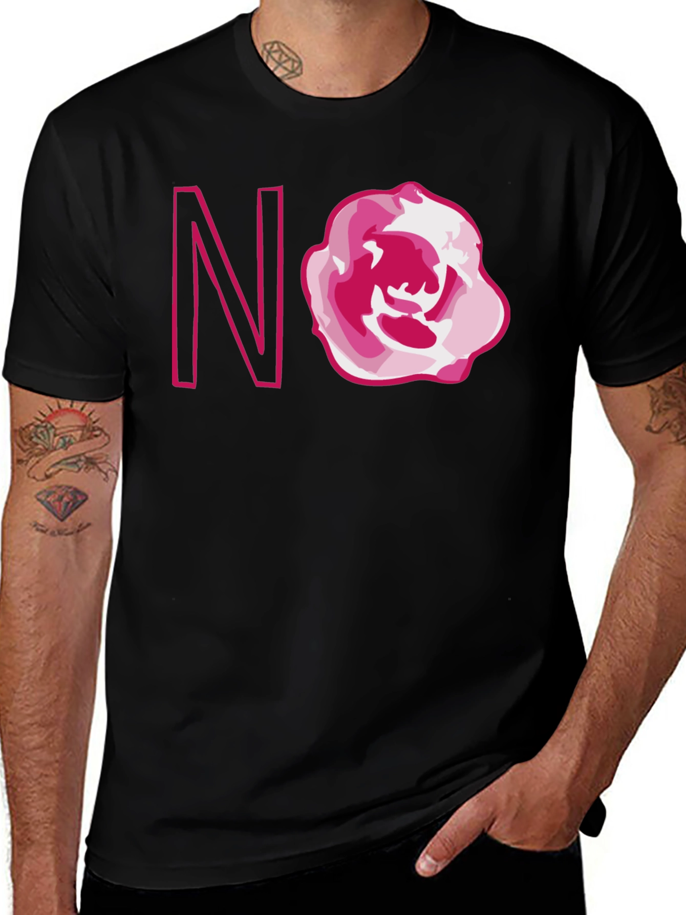 Variant 23 of Floral No Graphic Tee - Men's Black Cotton T-Shirt