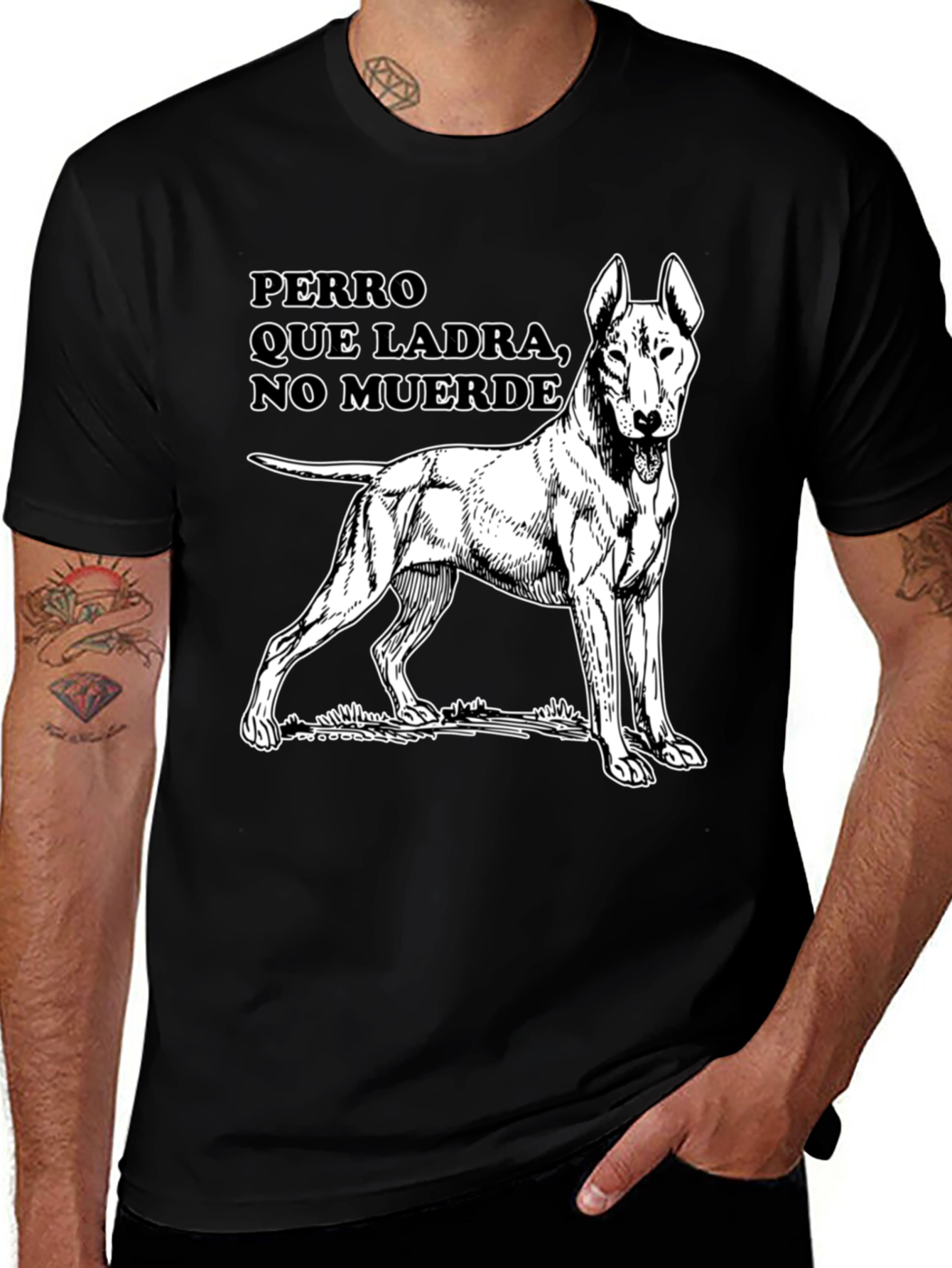 Variant 27 of Dog Drawing T-Shirt - "Perro Que Ladra" Black Tee