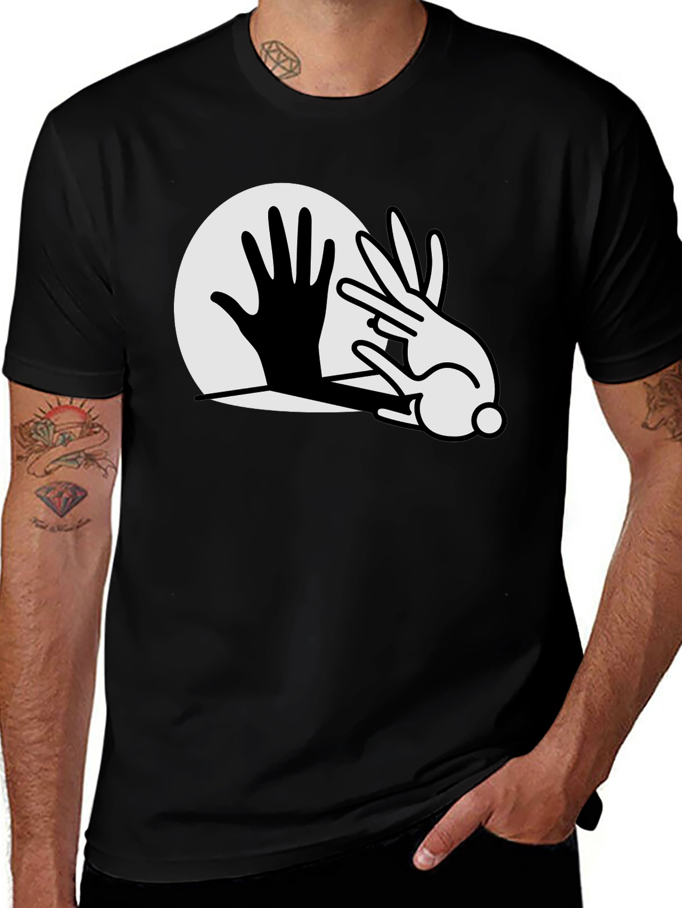Variant 6 of Rabbit Shadow Play Graphic T-Shirt - Black