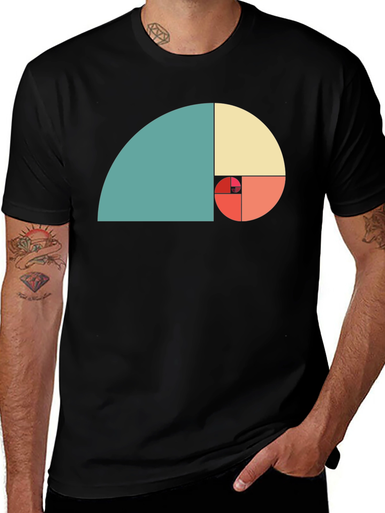 Variant 12 of Golden Ratio Spiral Graphic Tee - Black