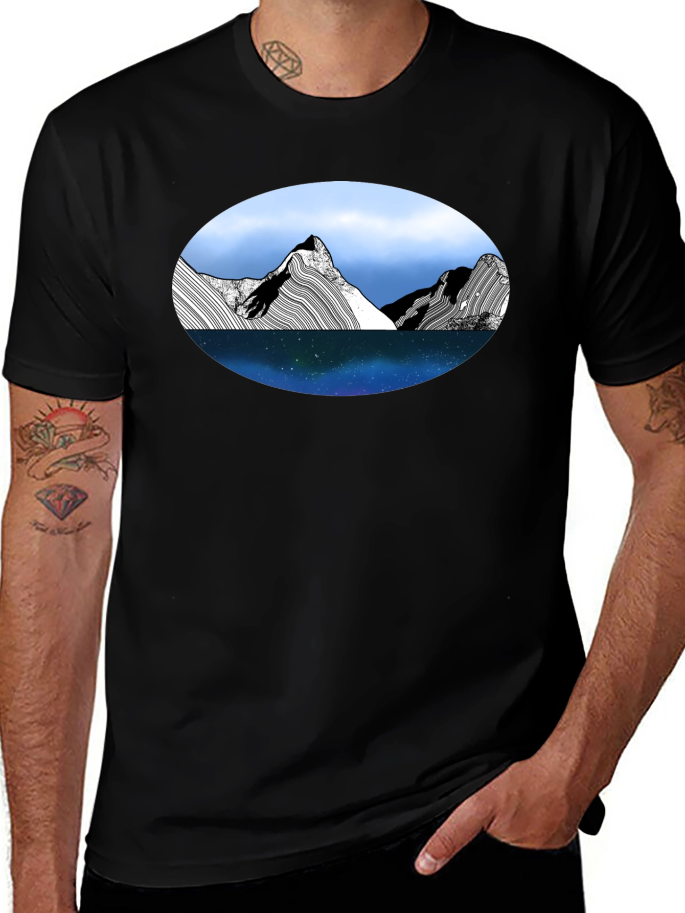 Variant 12 of Mountainscape Graphic Tee - Stylish Black T-Shirt