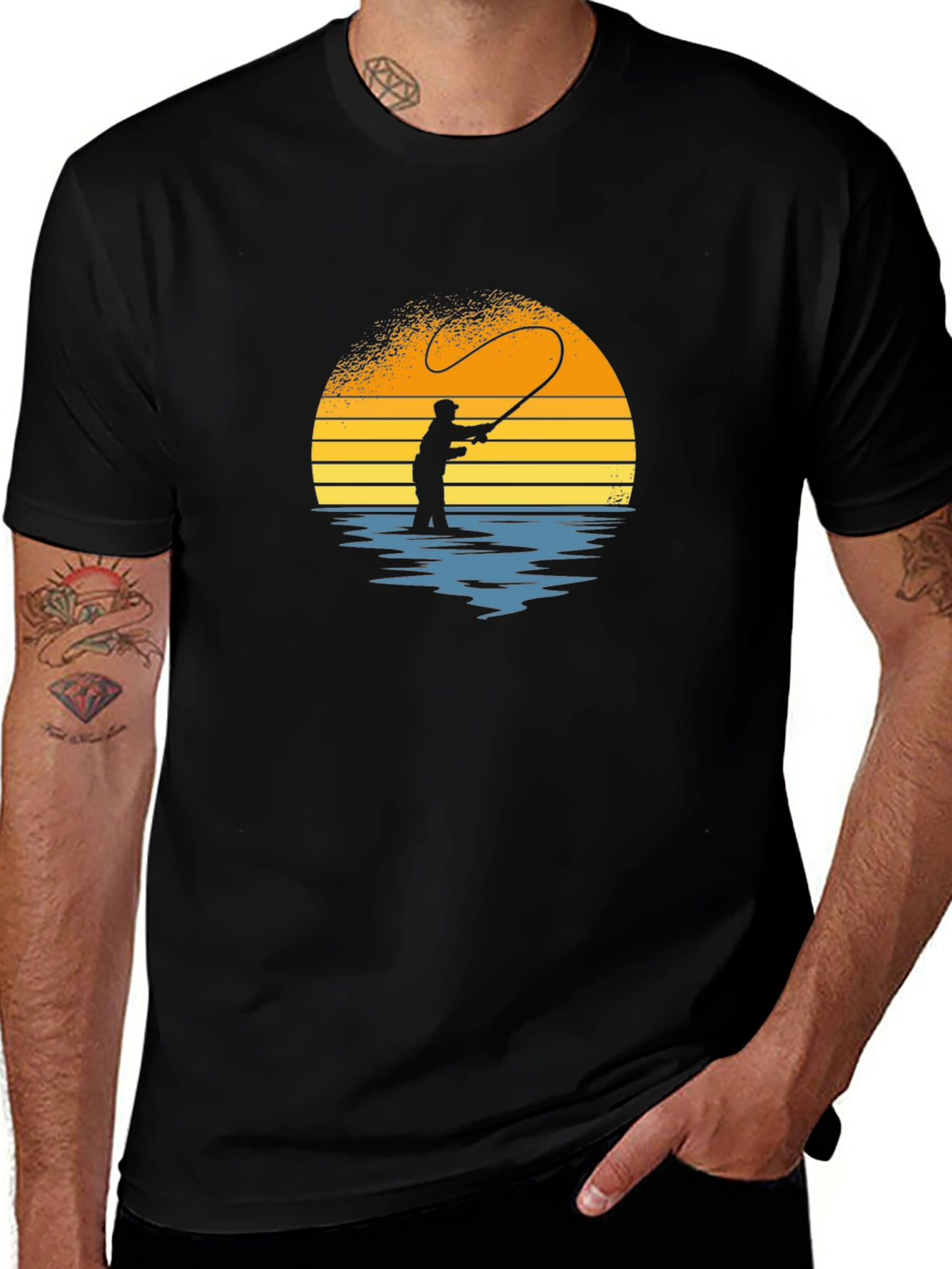 Variant 7 of Fishing Sunset Graphic Tee - Black