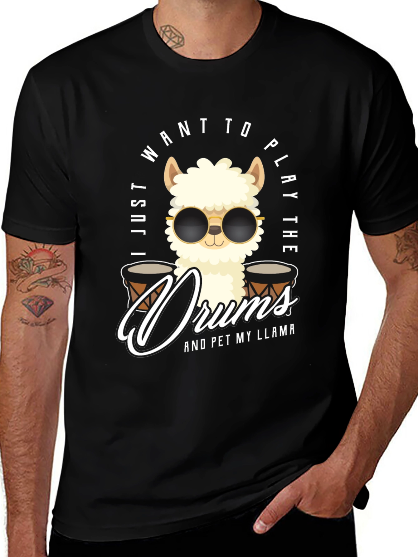 Variant 25 of Play Drums Llama T-Shirt Funny Pet My Llama Tee