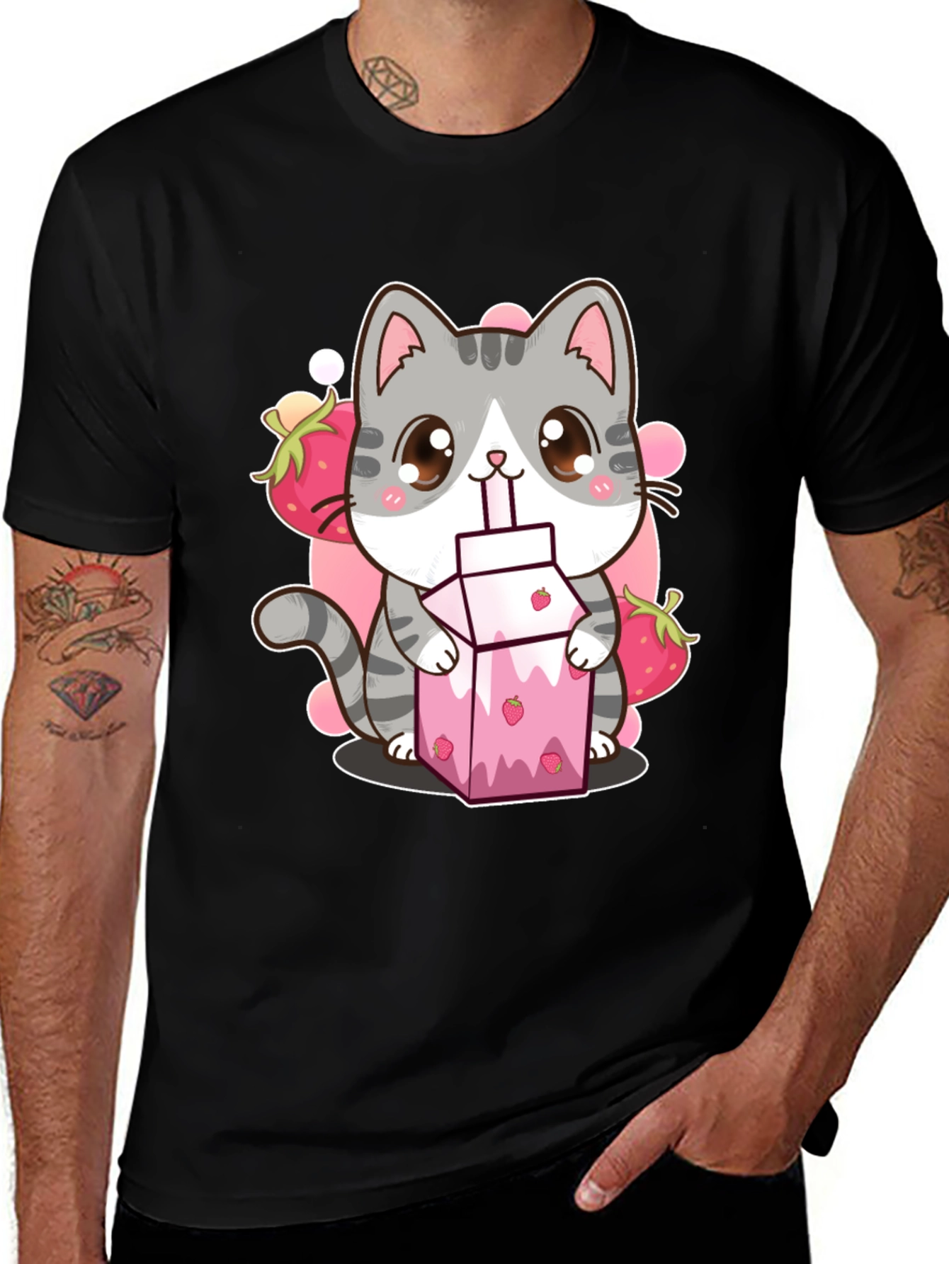Variant 15 of Cute Kawaii Cat Strawberry Milk T-Shirt