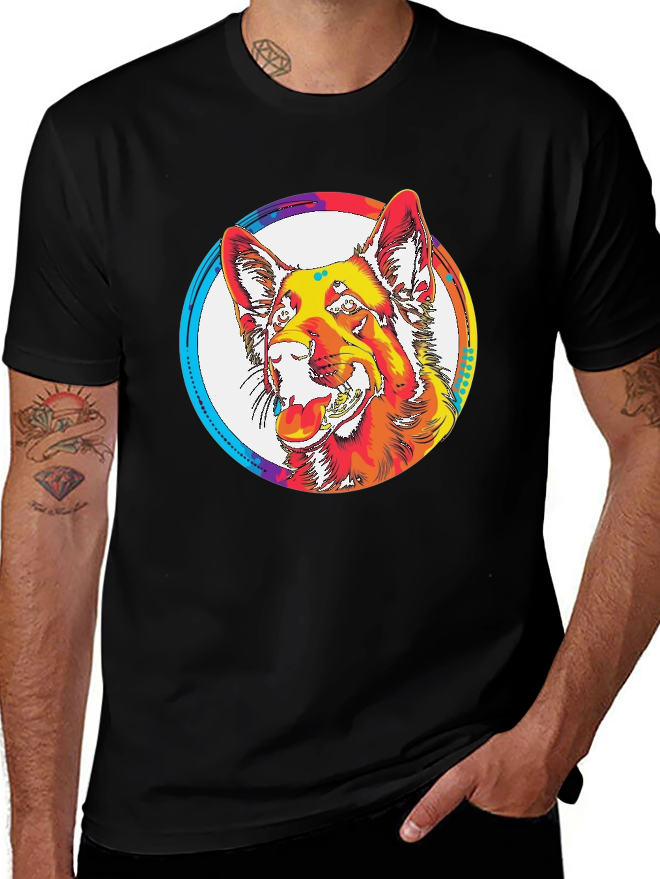 Psychedelic German Shepherd Graphic T-Shirt