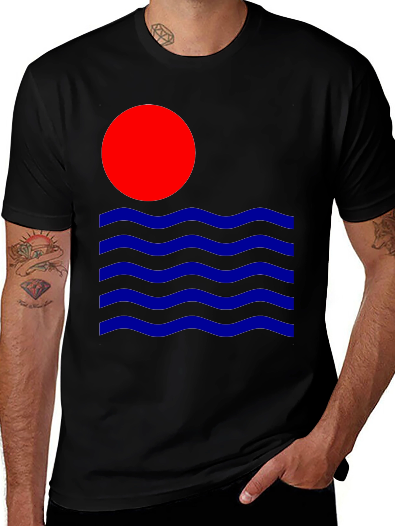Variant 10 of Retro Sun & Waves Graphic Tee - Black