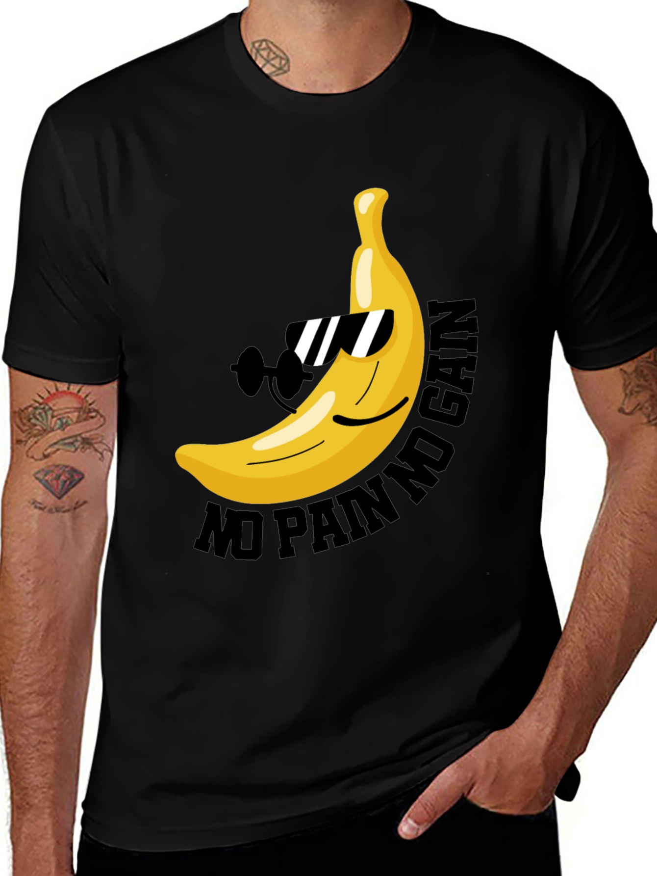 Variant 3 of Funny Banana No Pain No Gain Black T-Shirt