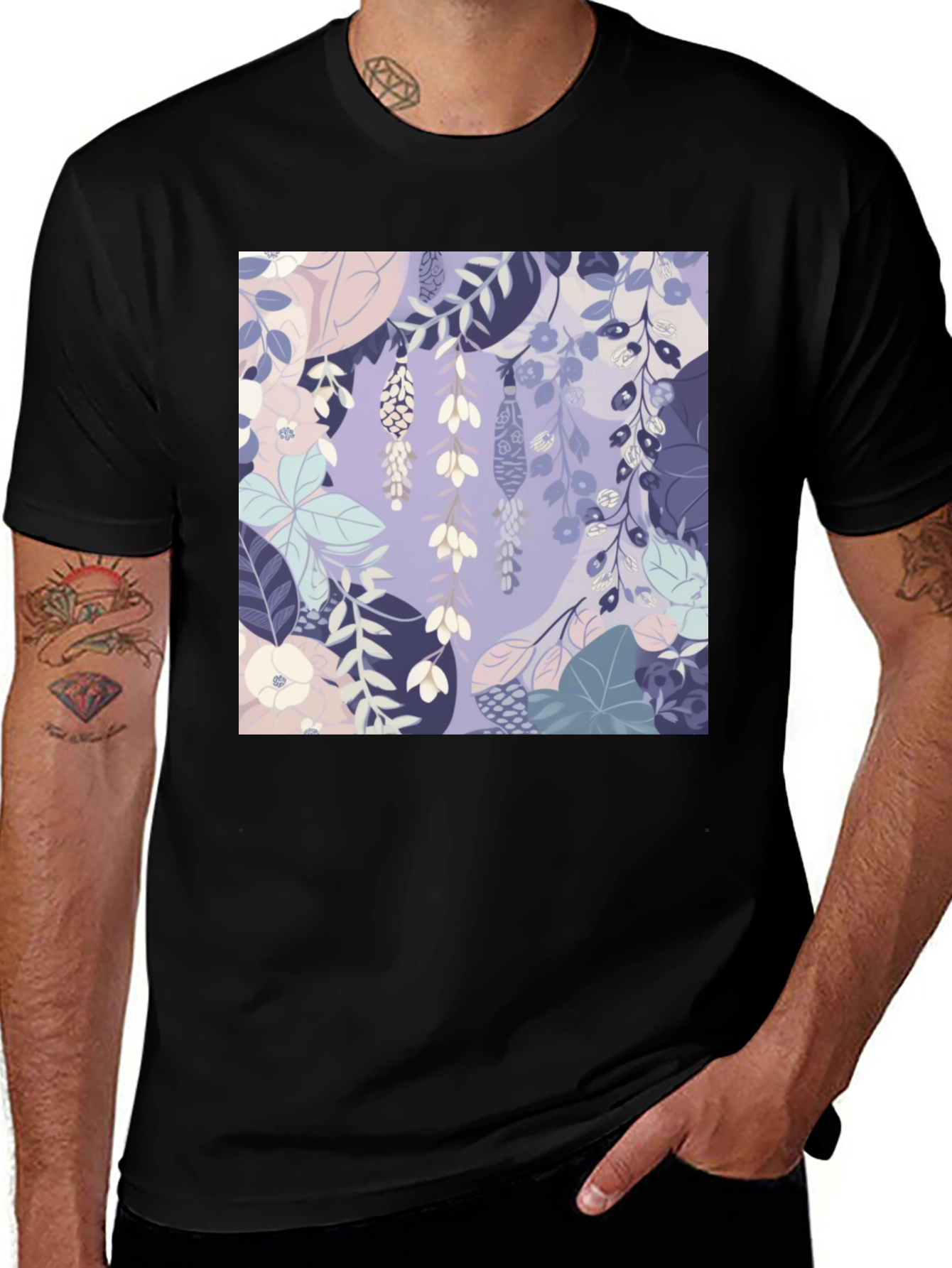 Variant 8 of Floral Print Tee - Stylish Men's Black T-Shirt