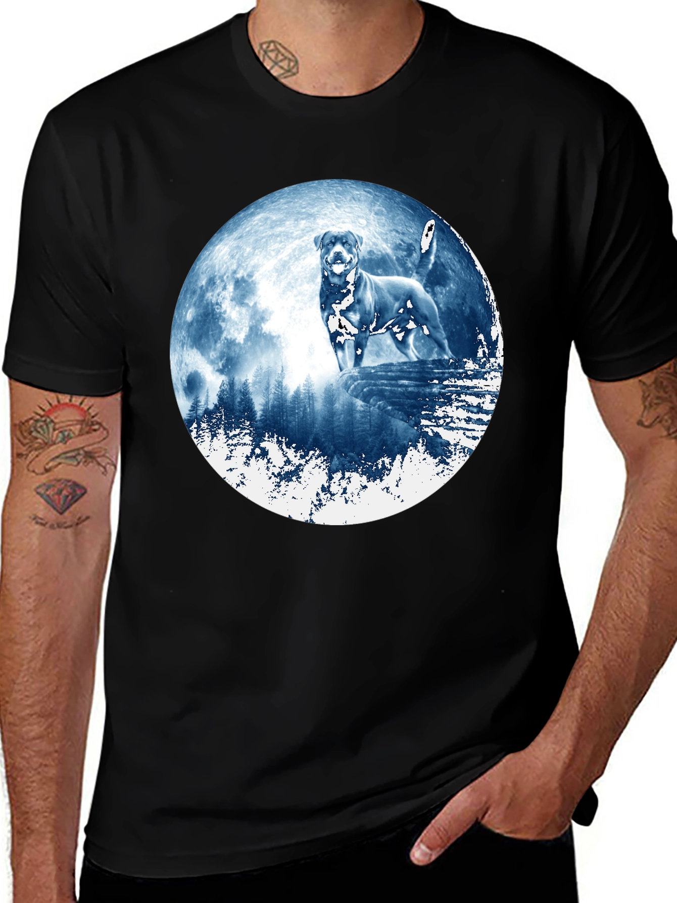 Variant 22 of Dog Moon Graphic Black T-Shirt