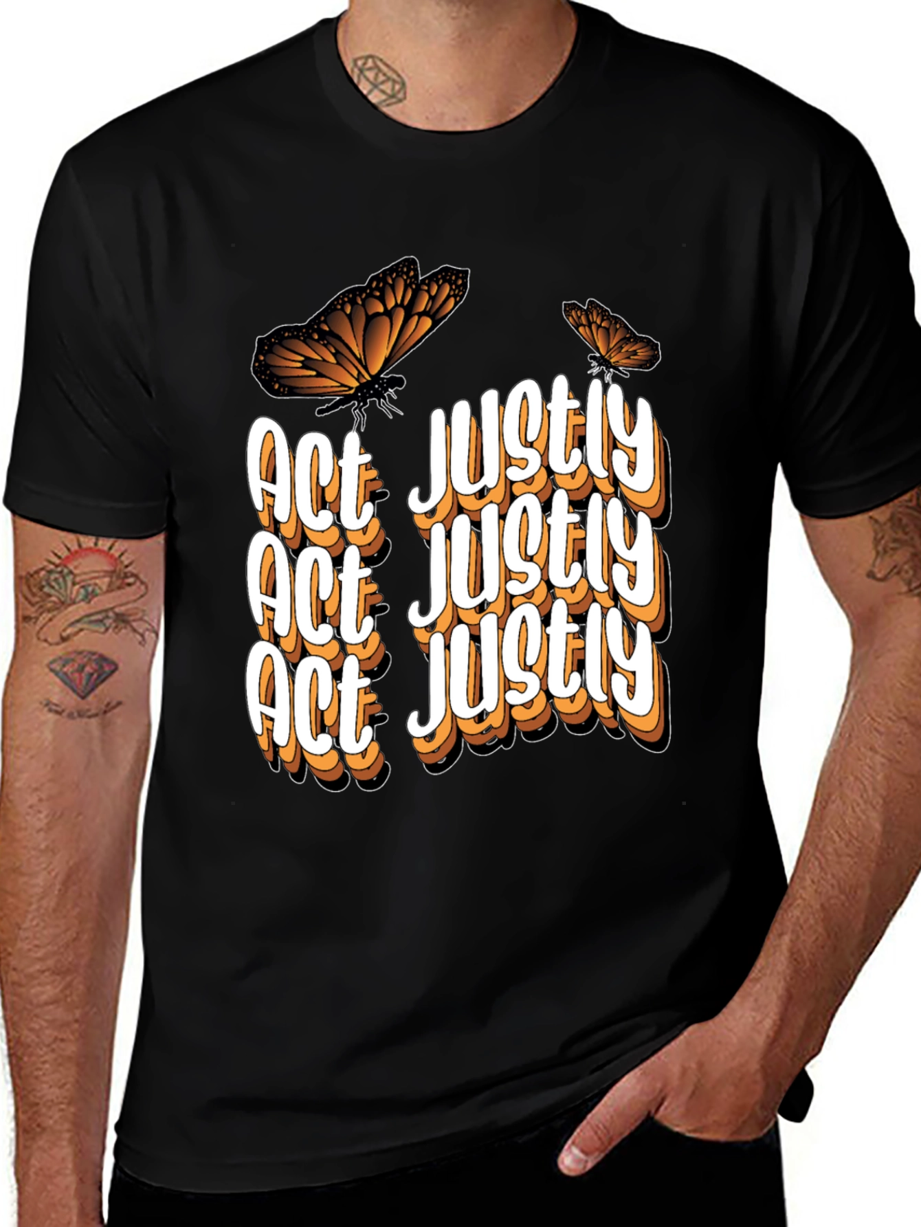 Variant 30 of Act Justly Butterfly T-Shirt - Unisex Black Tee
