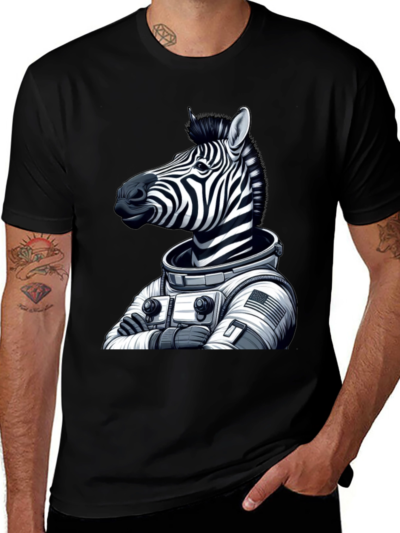 Variant 20 of Zebra Astronaut Black T-Shirt
