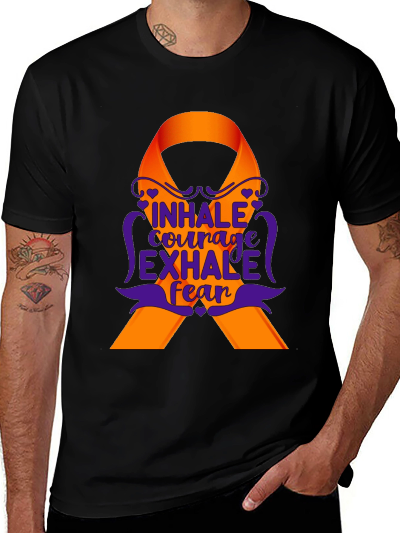 Variant 21 of Inhale Courage Exhale Fear Awareness Ribbon T-Shirt