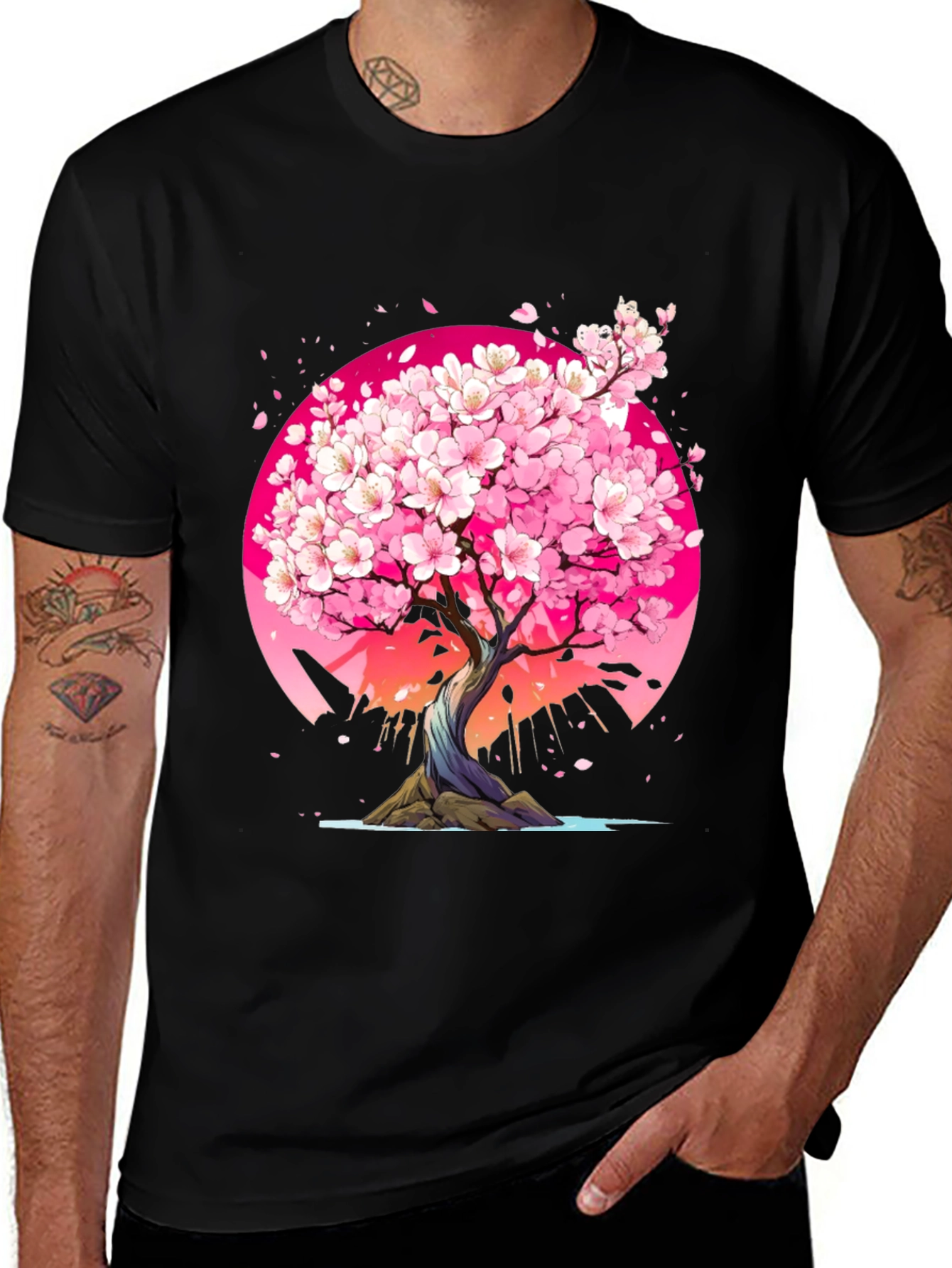 Variant 5 of Cherry Blossom Tree Graphic Tee - Black