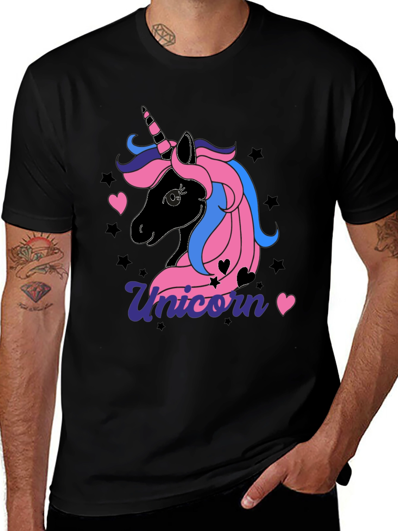 Variant 20 of Unicorn Graphic T-Shirt - Black Cotton Tee