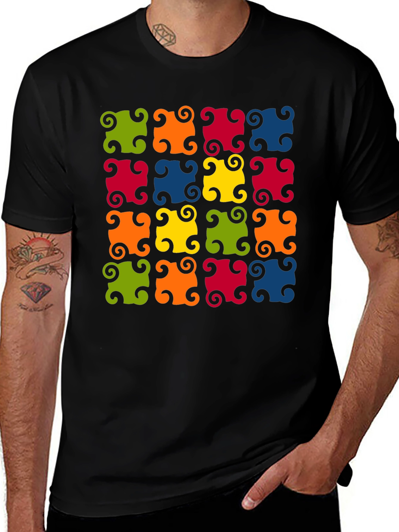 Variant 18 of Colorful Patterned Black T-Shirt