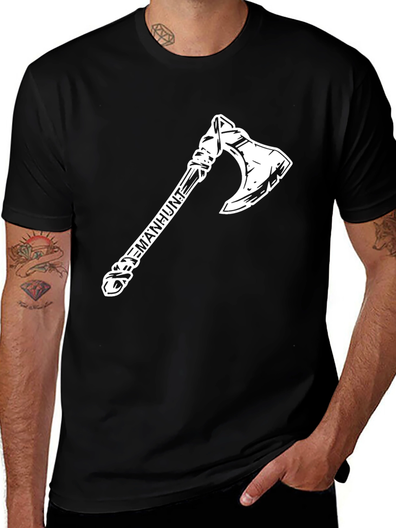 Variant 23 of Manhunt Axe Graphic Tee - Black Cotton T-Shirt