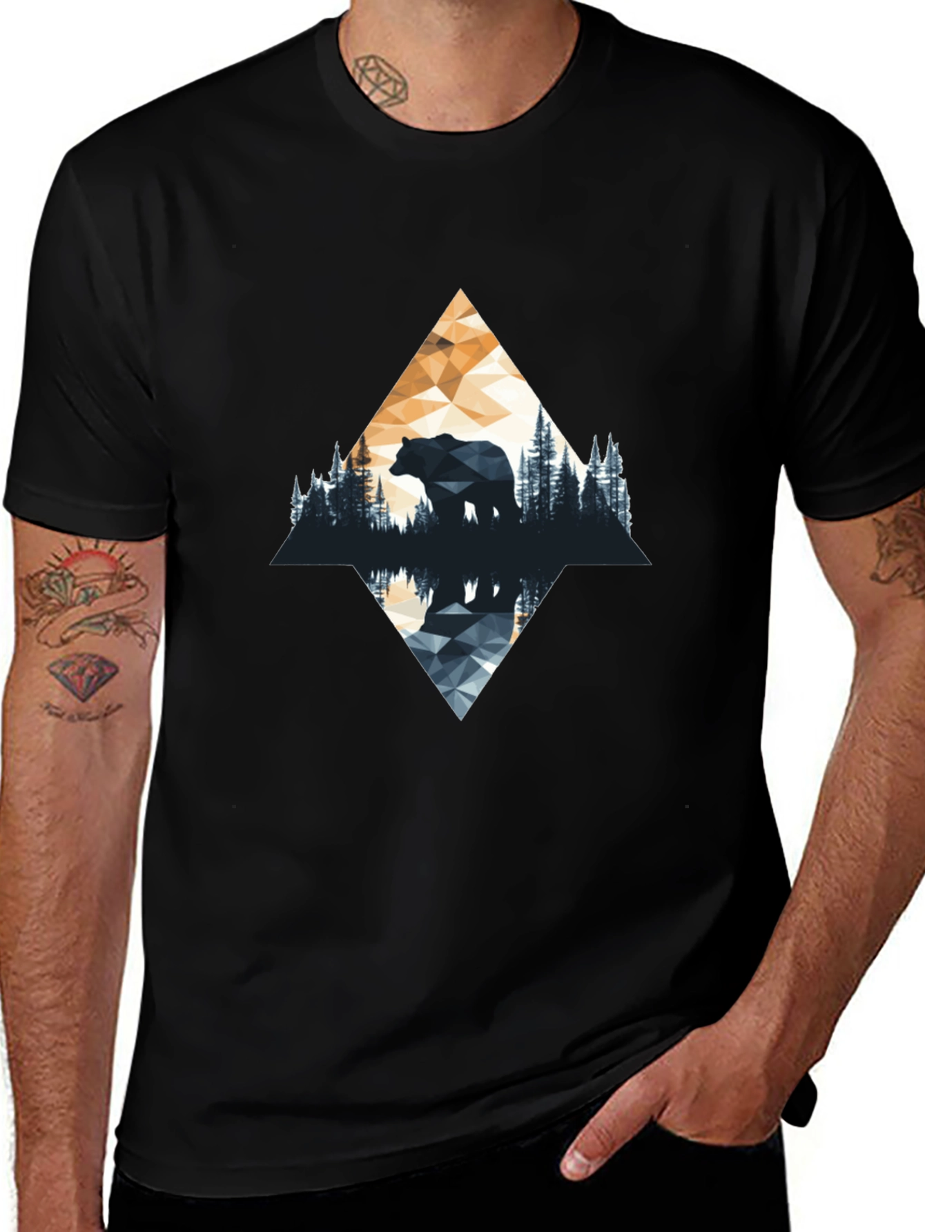 Variant 10 of Geometric Bear Graphic T-Shirt - Nature Inspired