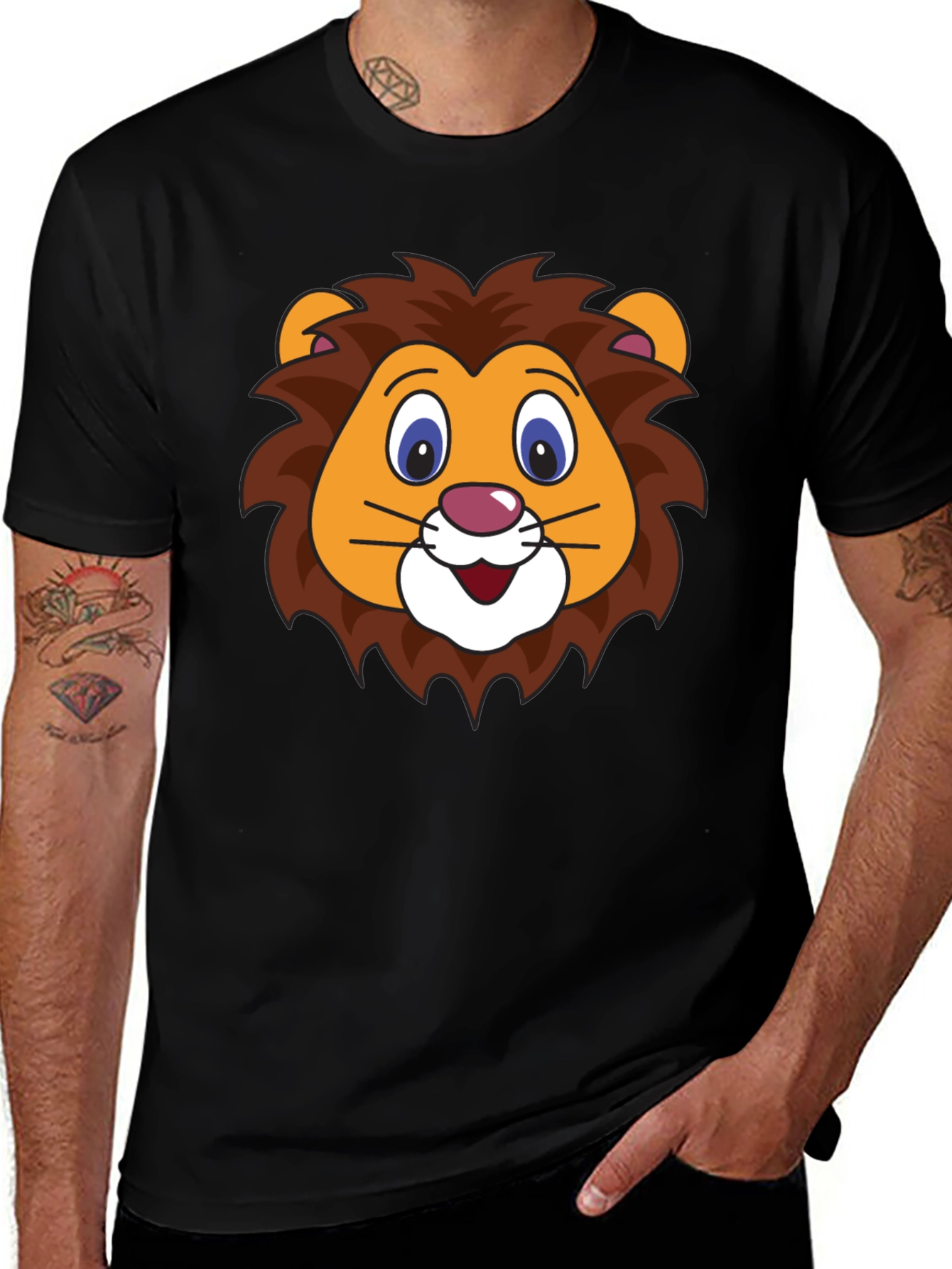Variant 9 of Cartoon Lion Face Graphic Tee - Unisex Black T-Shirt
