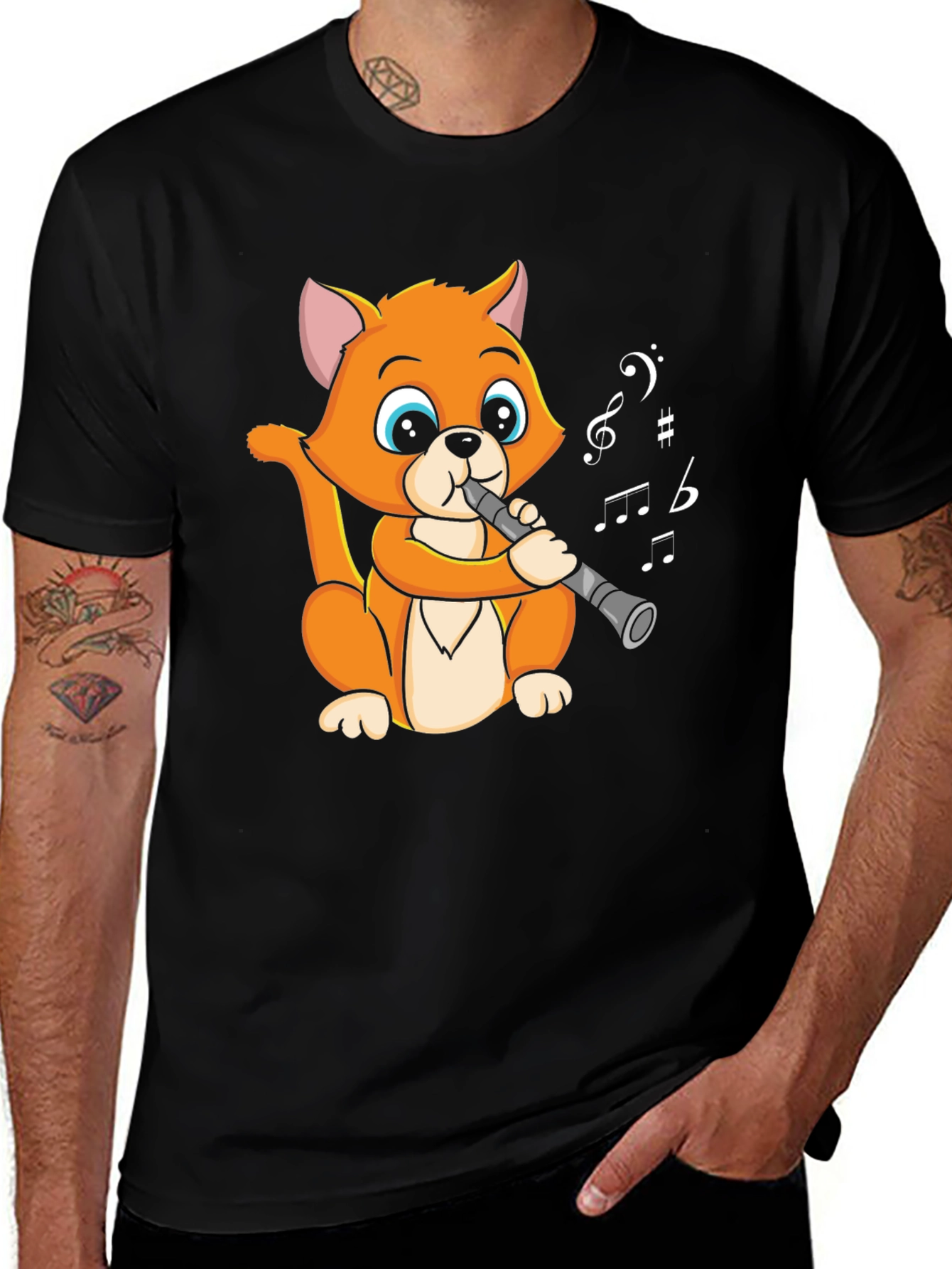 Variant 14 of Funny Cat Flute Player Graphic T-Shirt - Cool Music Tee