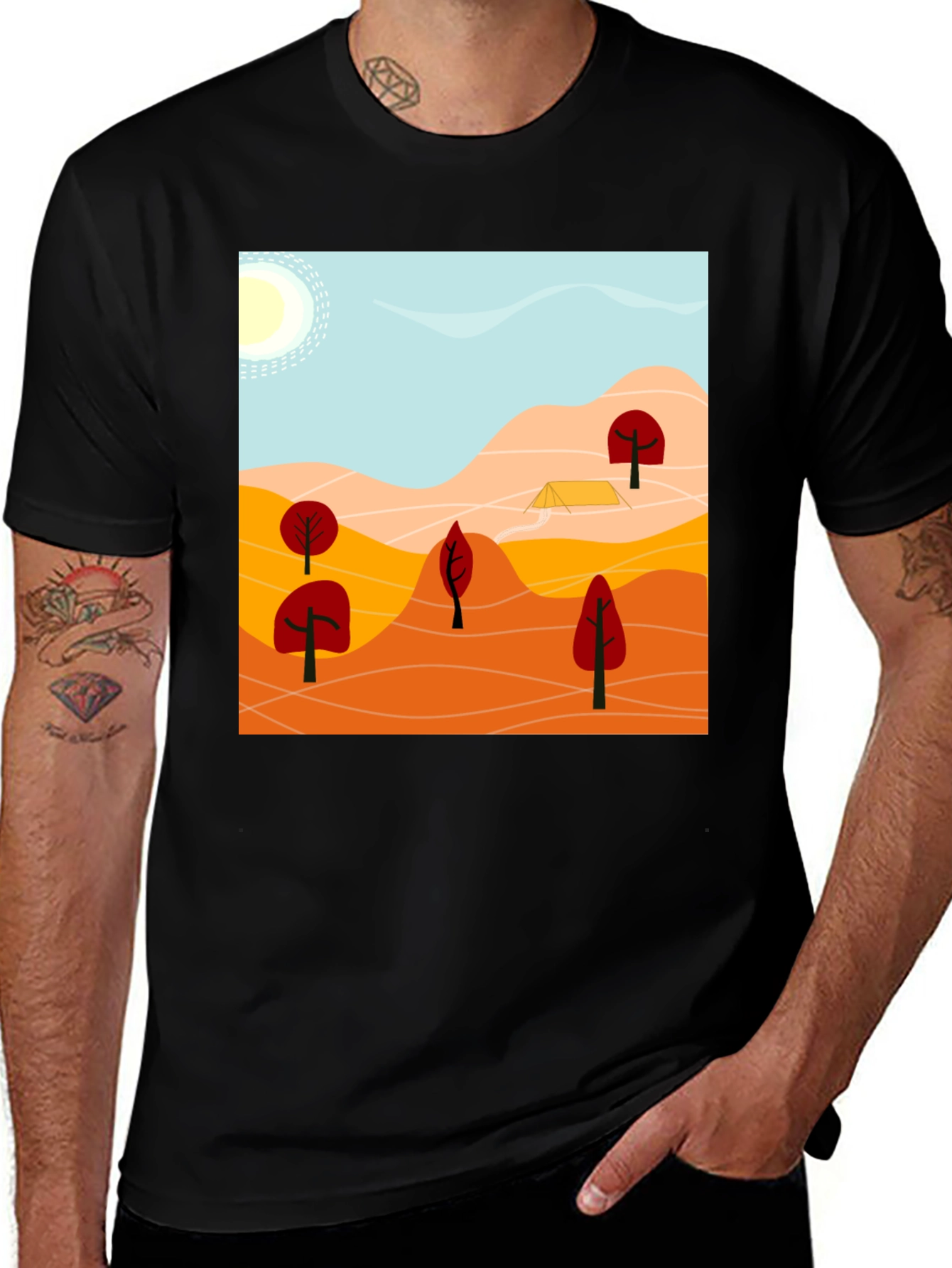 Variant 10 of Autumn Landscape Graphic Tee - Black