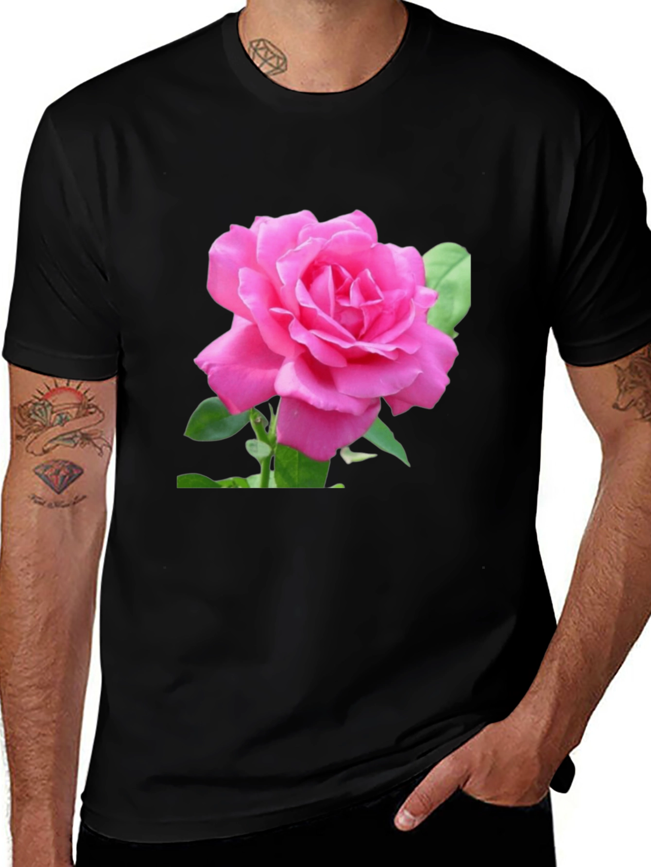 Variant 11 of Pink Rose Graphic Black T-Shirt