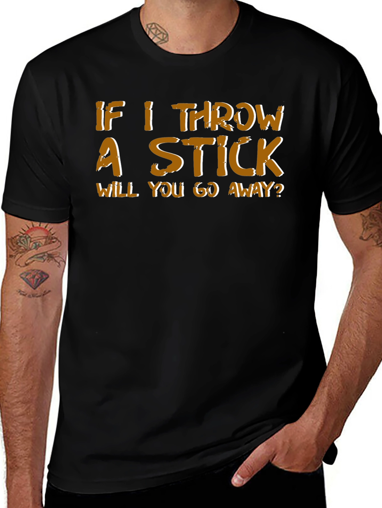 Black Humorous 'If I Throw a Stick' Graphic Tee main image