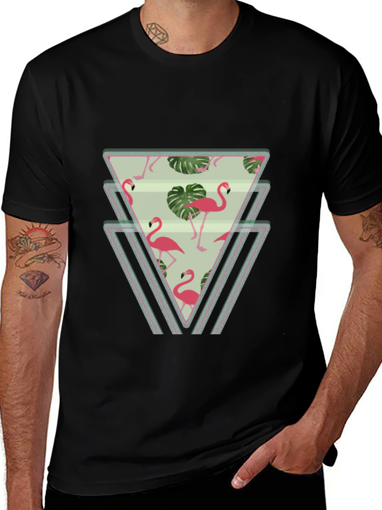 Variant 26 of Trendy Flamingo Graphic Tee - Men's Black T-Shirt